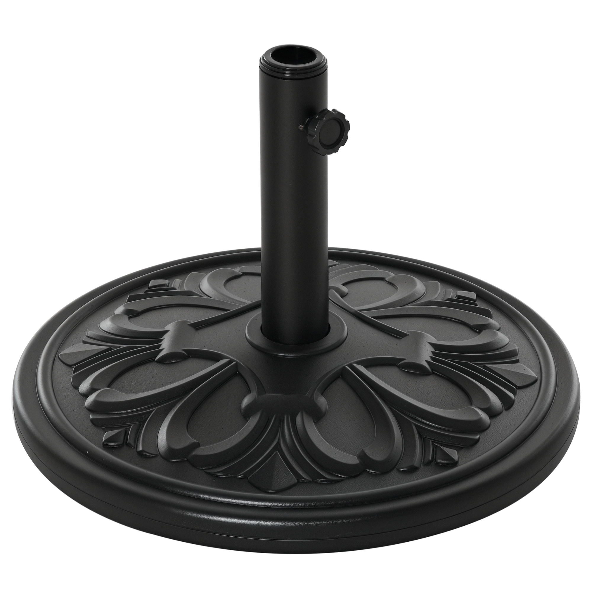 Outsunny Base per Ombrellone Rotonda in Plastica Nero, con Disegno Floreale, 13kg, Supporto per Pali da 35-38-48mm Aosom Outsunny Base per Ombrellone Rotonda in Plastica Nero, con Disegno Floreale, 13kg, Supporto per Pali da 35-38-48mm Aosom