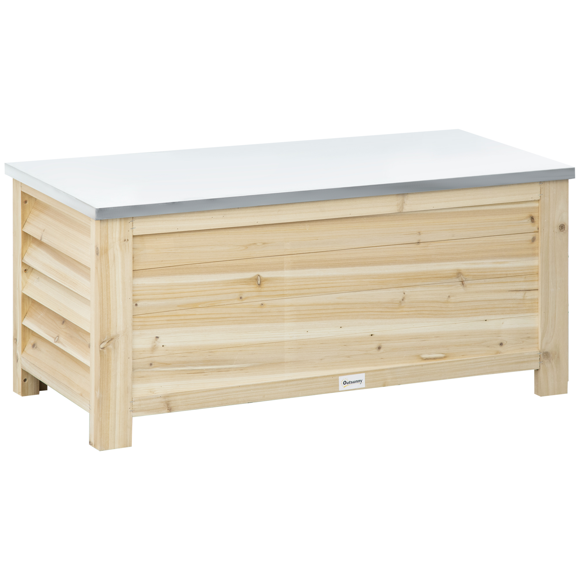 Outsunny Baule da Esterno da 155L in Legno con Coperchio in Metallo e 2 Ammortizzatori, 110x50x50 cm, color Legno Aosom Italy