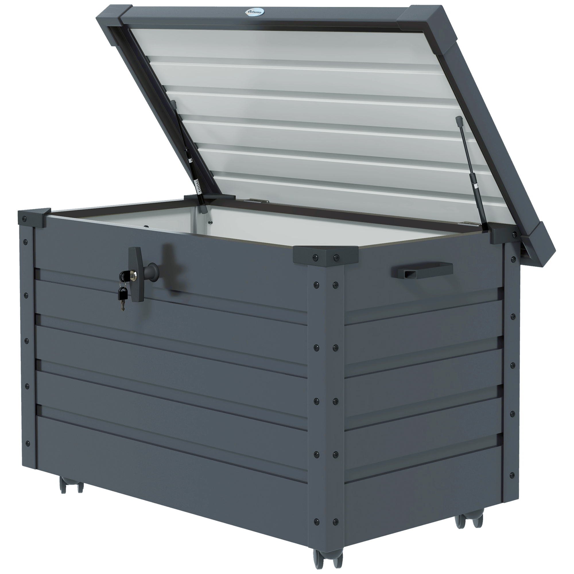 Outsunny Baule da Esterno da 295L con Serratura e 2 Maniglie, in Acciaio Zincato, 120x62x66 cm, Grigio Scuro