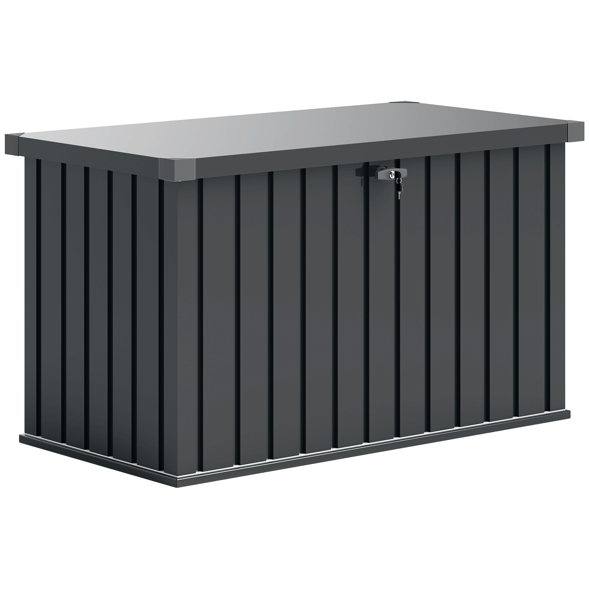 Outsunny Baule da Esterno da 400L in Acciaio Zincato con Serratura e 2 Chiavi 124x66x72 cm, Grigio Scuro