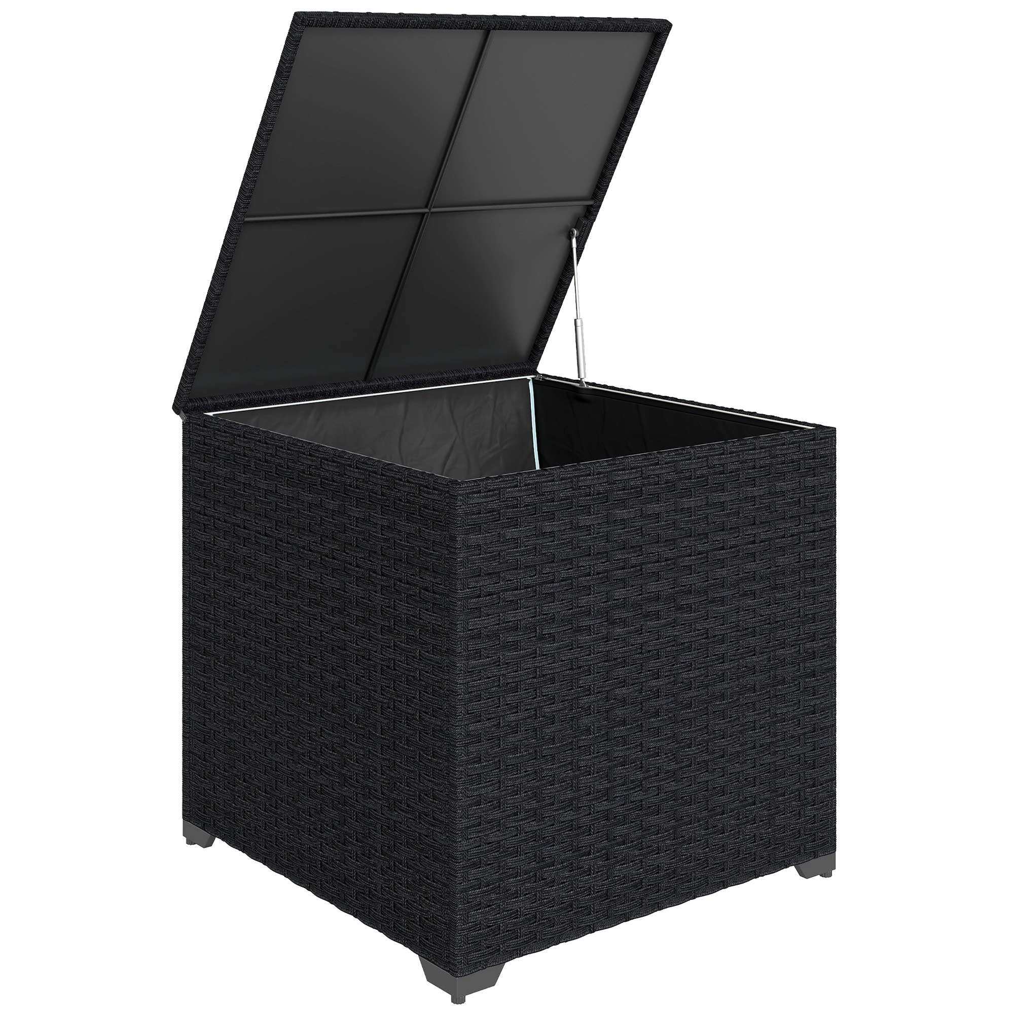Outsunny Baule da esterno in rattan 253 L con pistone a gas, fodera con cerniera e struttura in acciaio, Nero Aosom Italy