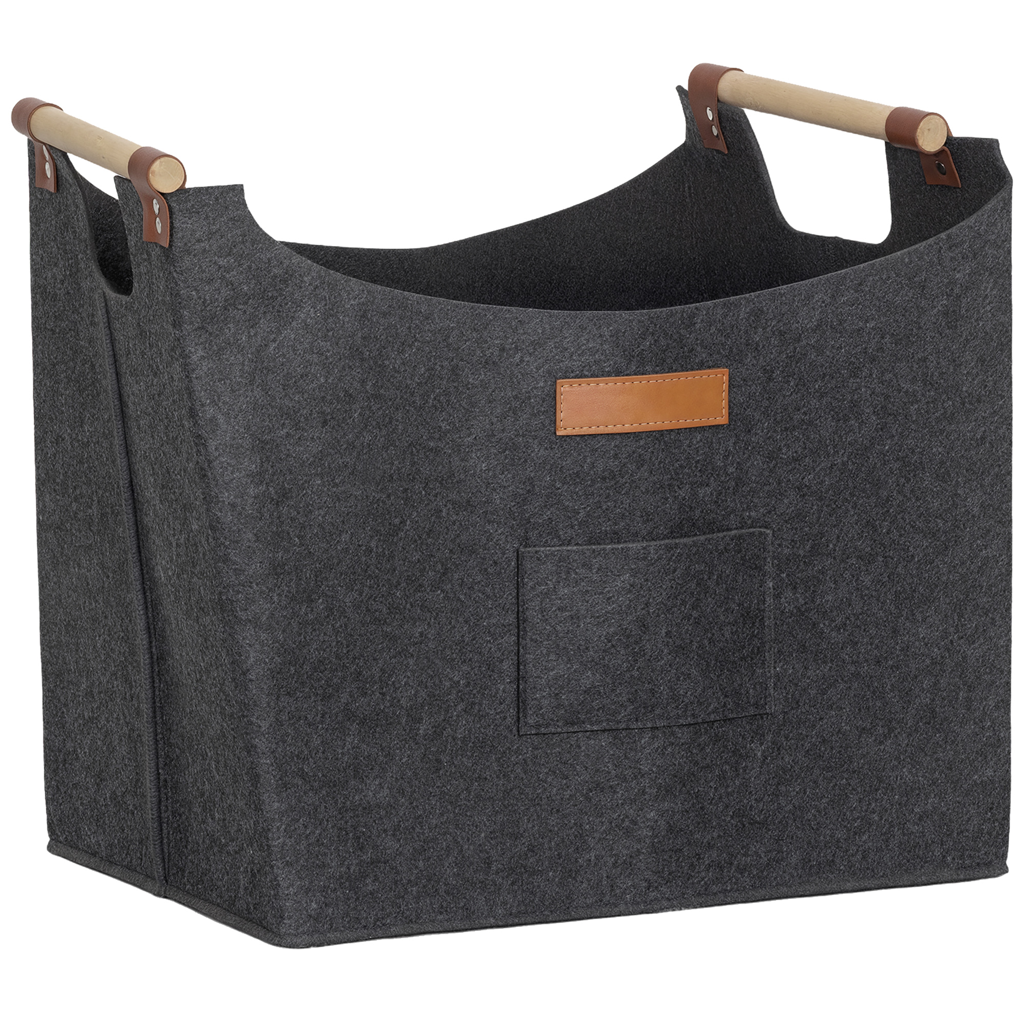 Outsunny Borsa in Feltro Portalegna da Interno con Manici in Legno, Capacità 15 kg, 45x32x40 cm, Grigio Aosom Italy