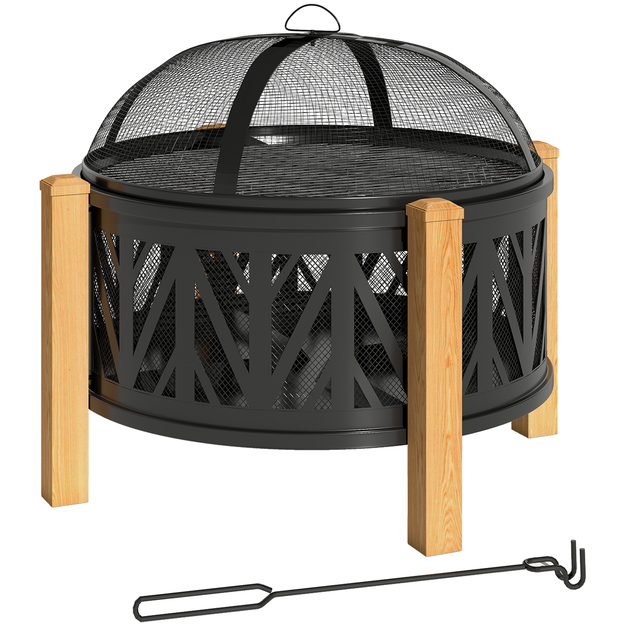 Outsunny Braciere 2-in-1 Ø75 x 58 cm con Protezione anti-scintille, Nero Aosom Italy