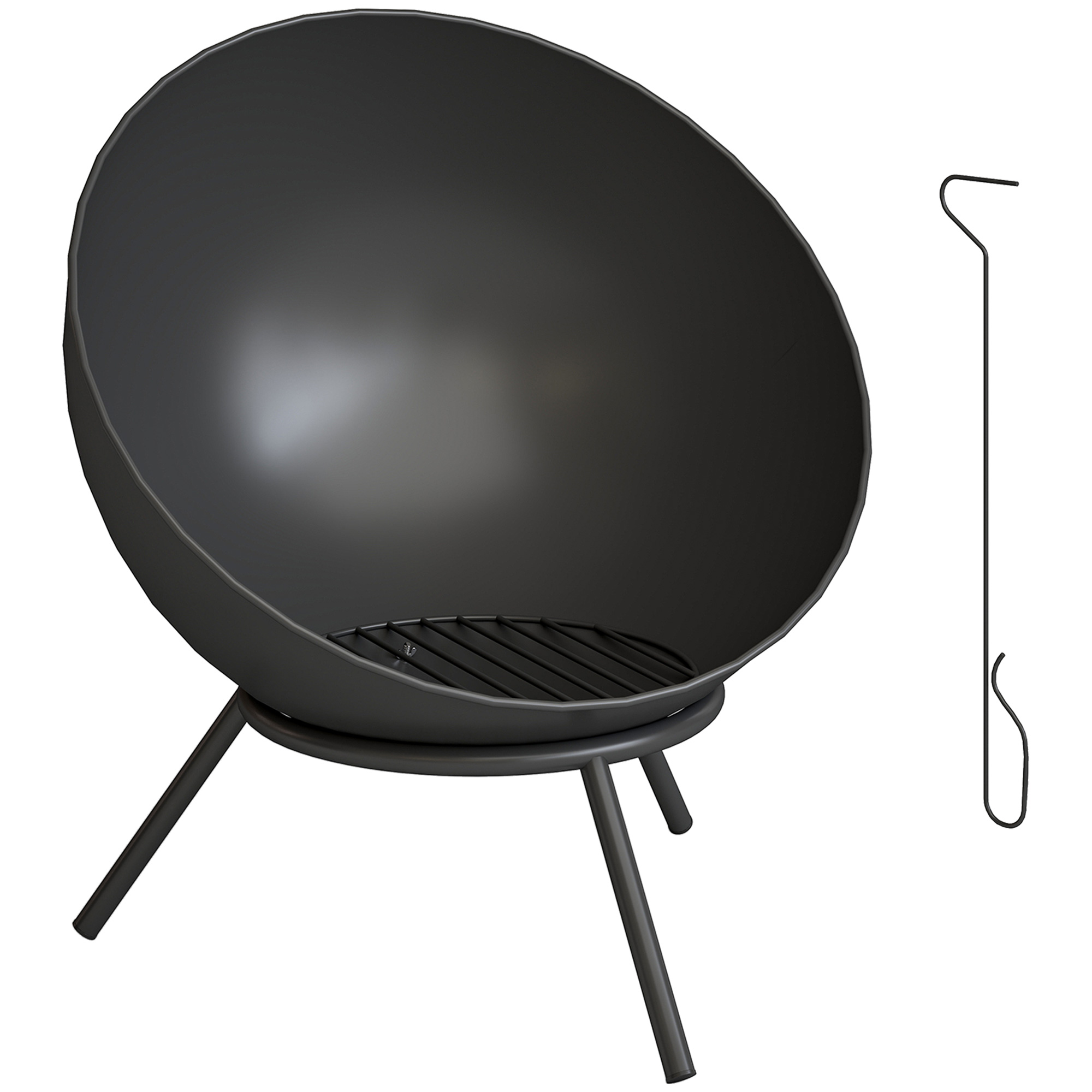 Outsunny Braciere 60 x 53 x 66cm regolabile focolare con attizzatoio, griglia per carbone, supporto Nero Aosom Italy