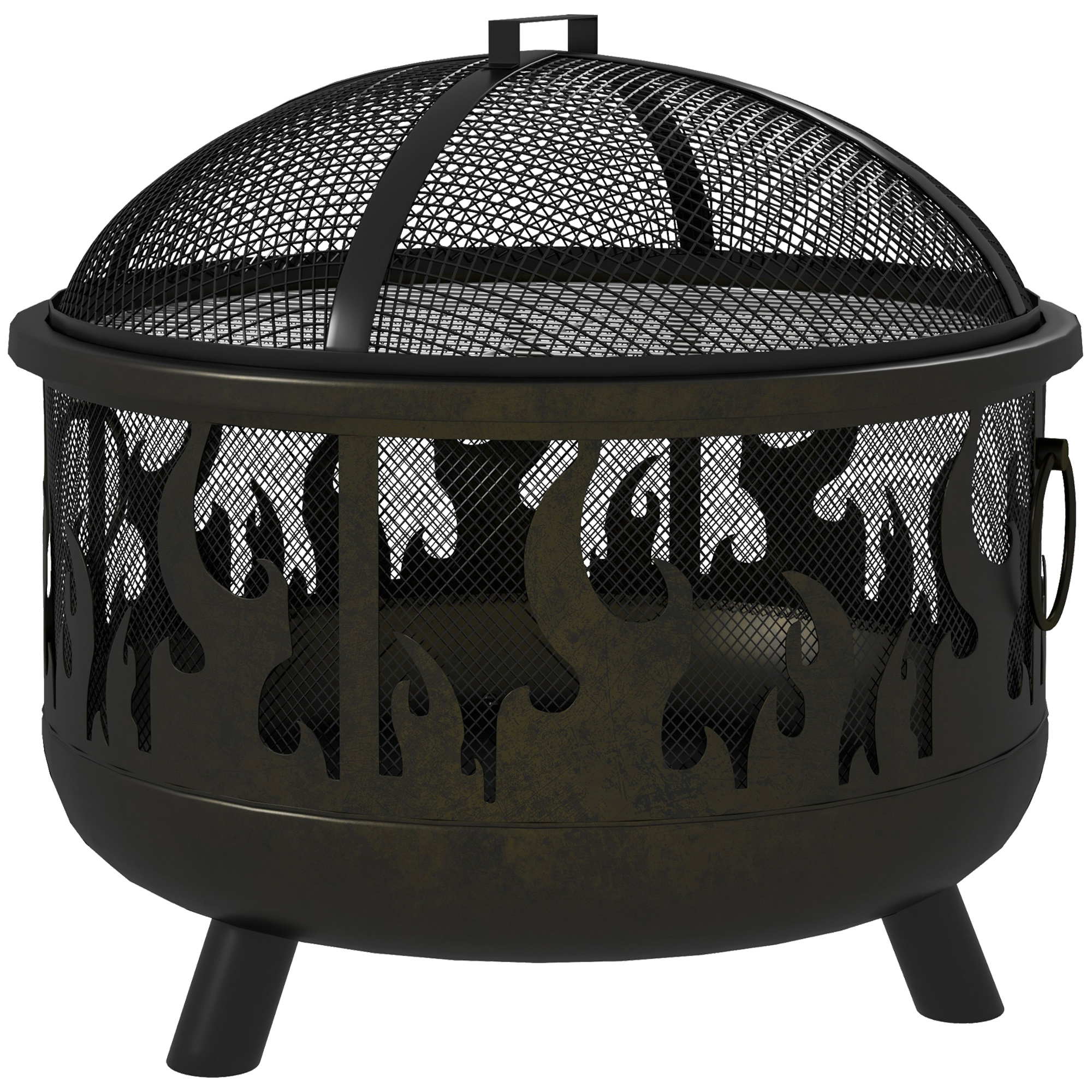 Outsunny Braciere focolare, incl. parascintille, 1 attizzatoio, Ø61,5 cm x 52 cm, Nero Aosom Italy
