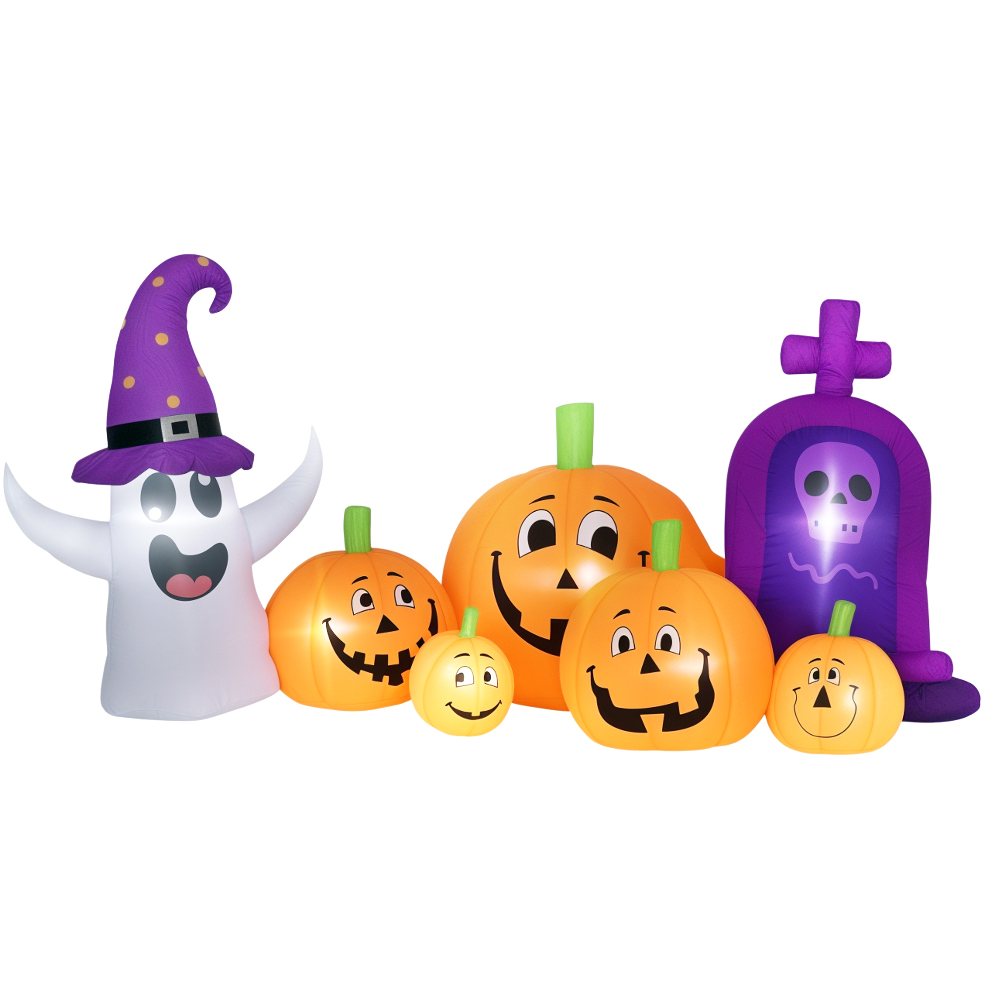 Outsunny Calabaza Gonfiabile di Halloween con Fantasma Lapide con Luci LED IP44 e Gonfiatore per Feste 240x130x130 cm Multicolore Aosom Italy