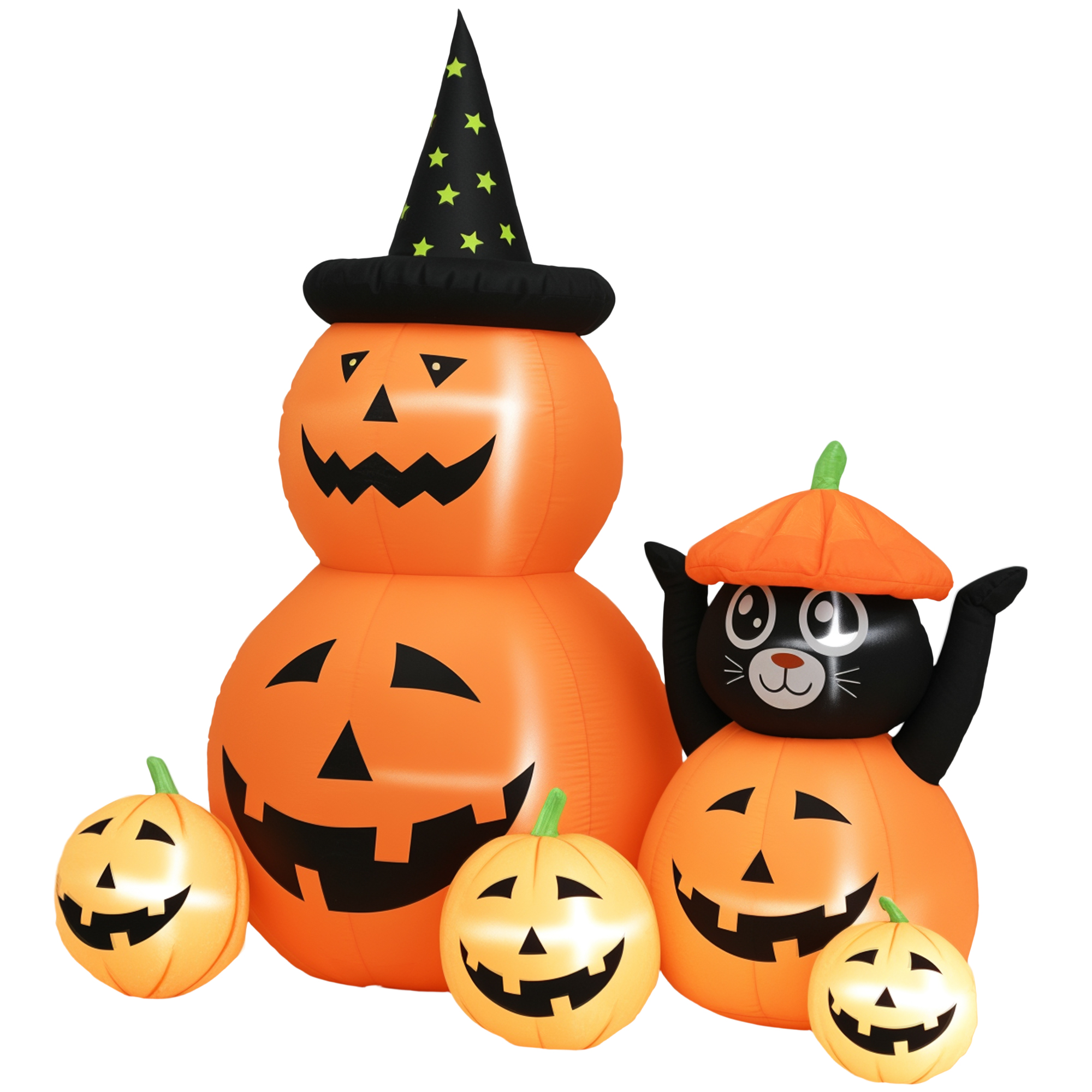 Outsunny Calabaza Gonfiabile di Halloween con Gatto da 6 Piedi con Luci LED IP44 e Gonfiatore per Feste 160x100x180 cm Arancione Aosom Italy