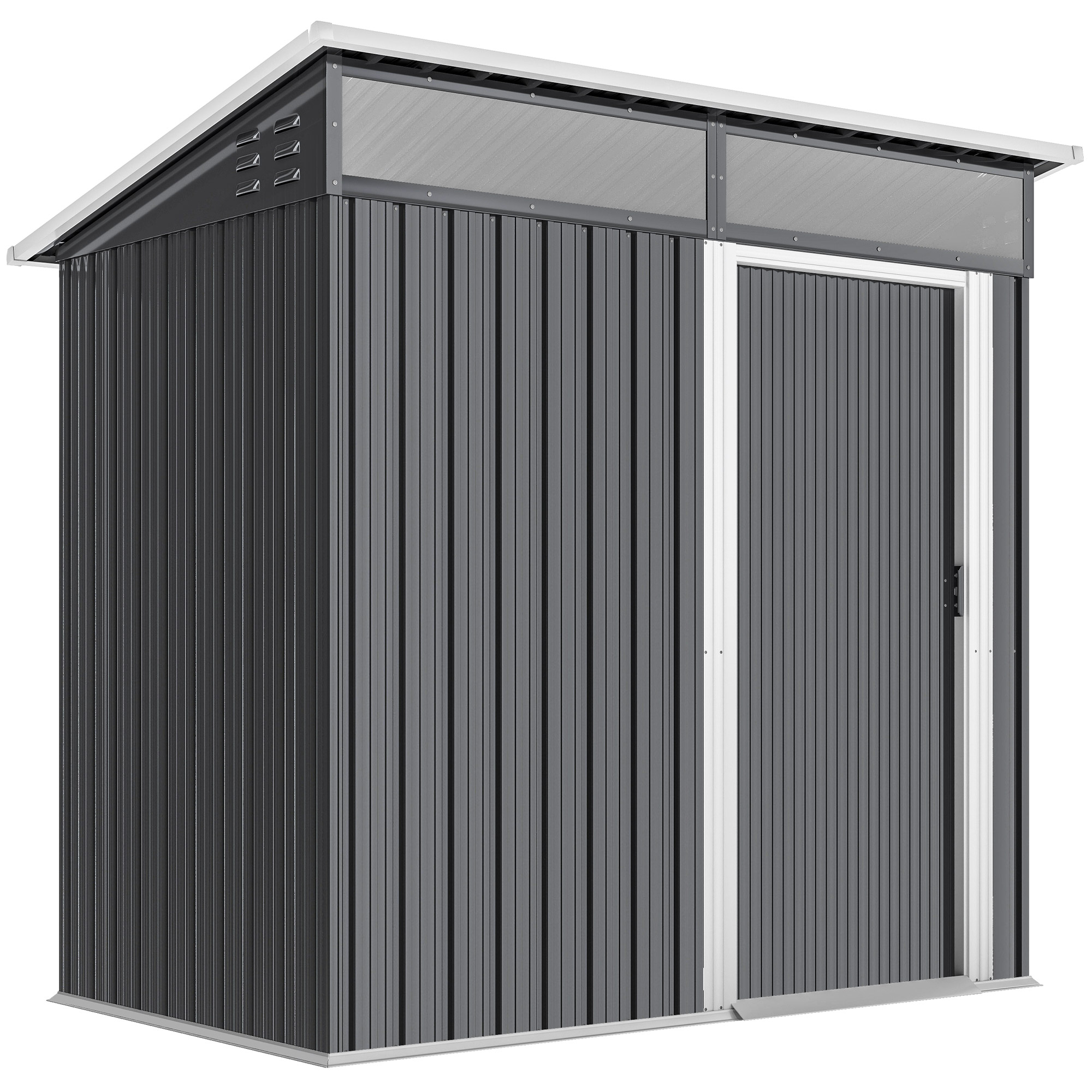 Outsunny Capanno attrezzi con finestre, aperture di ventilazione, porta scorrevole, acciaio impermeabile, resistente alle intemperie, Dunkelgrau Aosom Italy Outsunny Capanno attrezzi con finestre, aperture di ventilazione, porta scorrevole, acciaio impermeabile, resistente alle intemperie, Dunkelgrau Aosom Italy