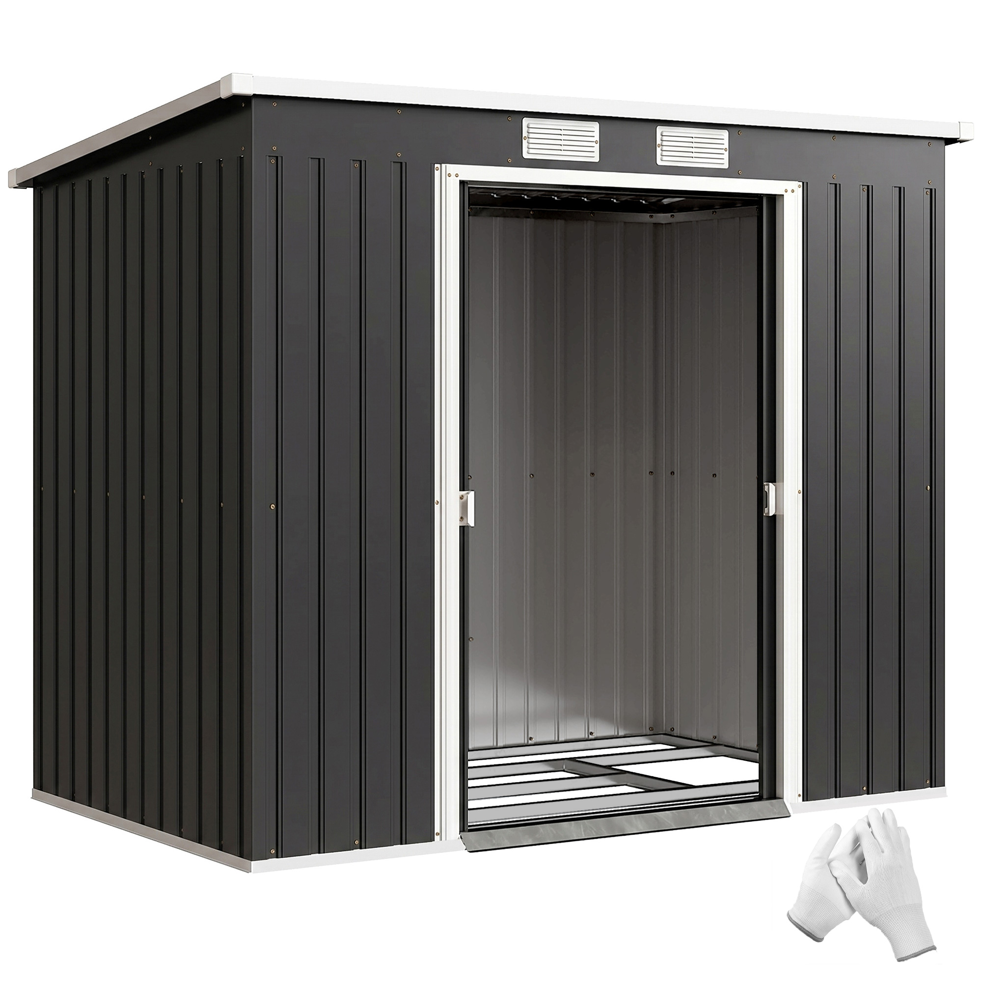 Outsunny Capanno Attrezzi con Tetto Inclinato, 2 Ingressi e Prese d'Aria, in Acciaio, 213x130x172 cm, Grigio Scuro Aosom Italy Outsunny Capanno Attrezzi con Tetto Inclinato, 2 Ingressi e Prese d'Aria, in Acciaio, 213x130x172 cm, Grigio Scuro Aosom Italy