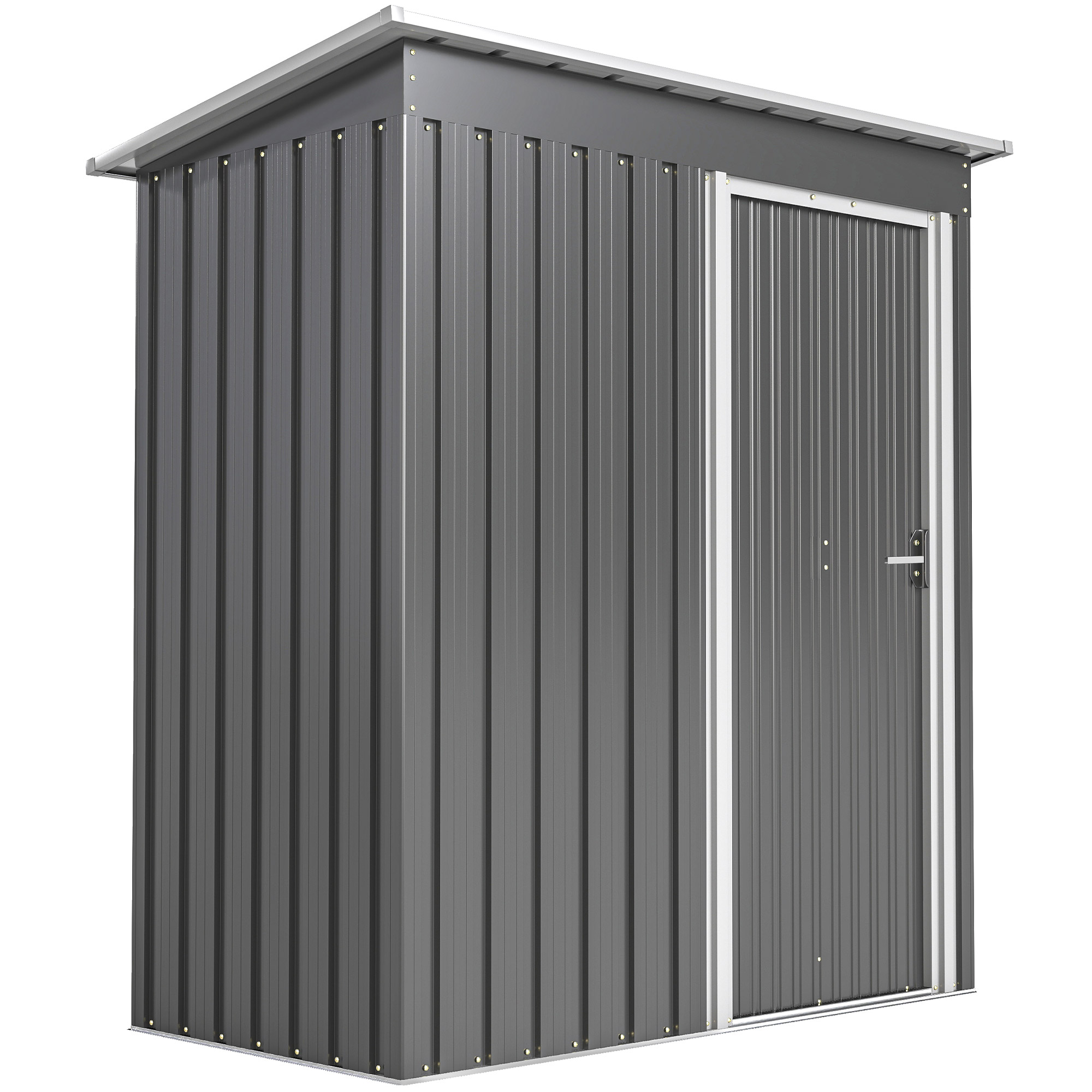 Outsunny Capanno Attrezzi con Tetto Inclinato e Porta Scorrevole, in Acciaio e PP, 163x89x182 cm, Grigio Chiaro Aosom Italy