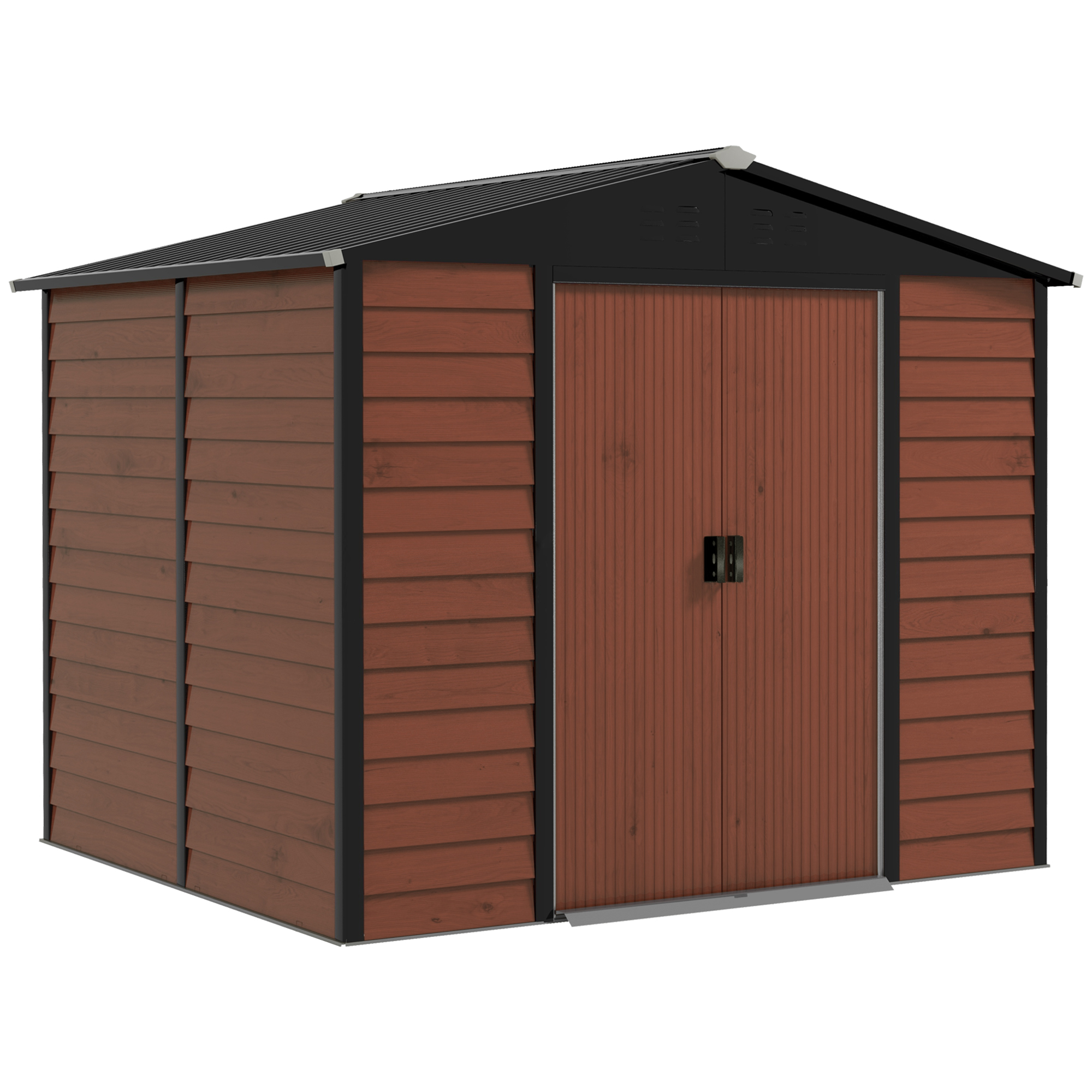 Outsunny Capanno attrezzi in metallo, resistente alle intemperie & antiruggine, chiudibile a chiave, 2,40 x 2,06 x 1,98 m, Teak Aosom Italy