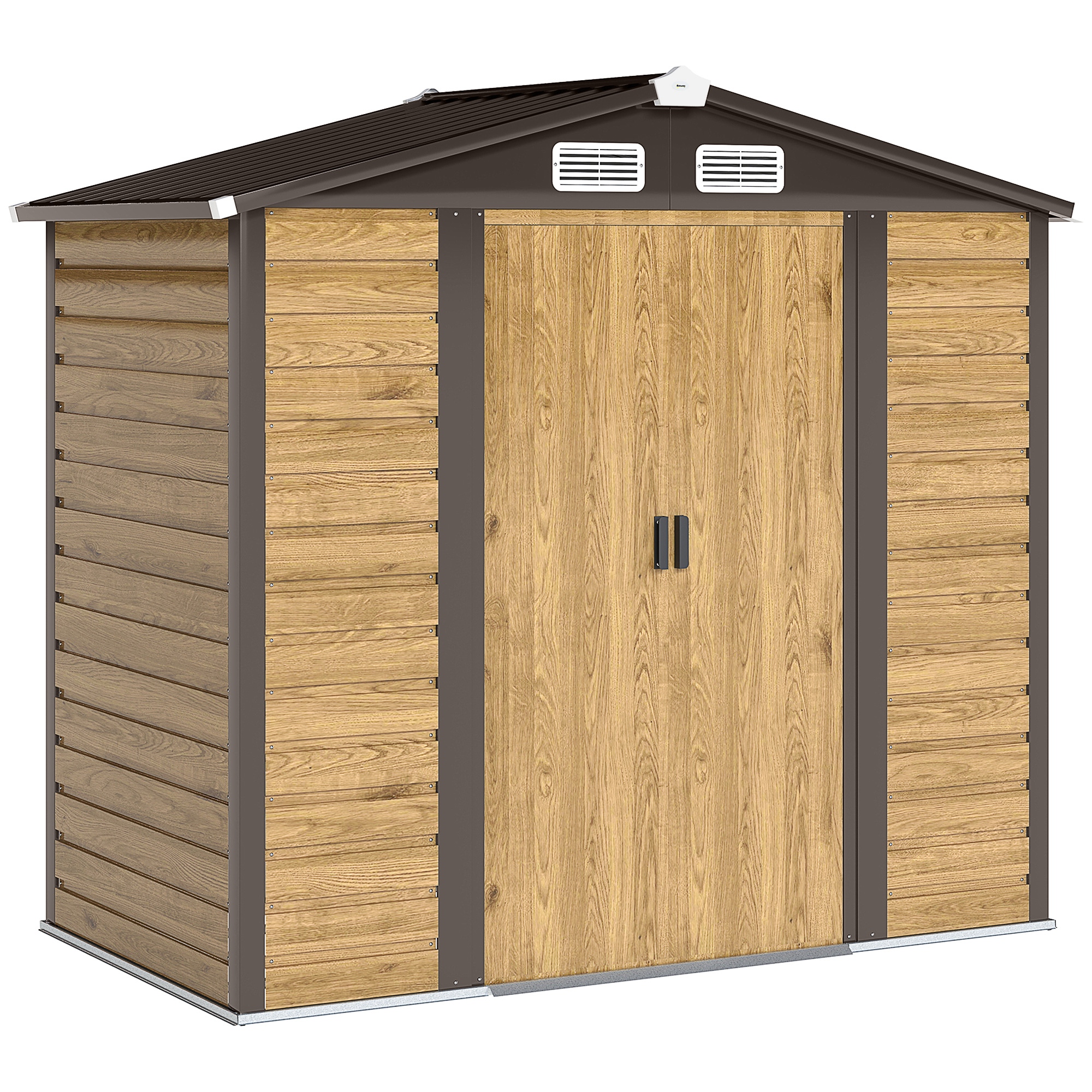 Outsunny Capanno da giardino 2,36 m², capanno da giardino esterno in acciaio galvanizzato facile da montare, 213x120x194cm rovere Aosom Italy Outsunny Capanno da giardino 2,36 m², capanno da giardino esterno in acciaio galvanizzato facile da montare, 213x120x194cm rovere Aosom Italy