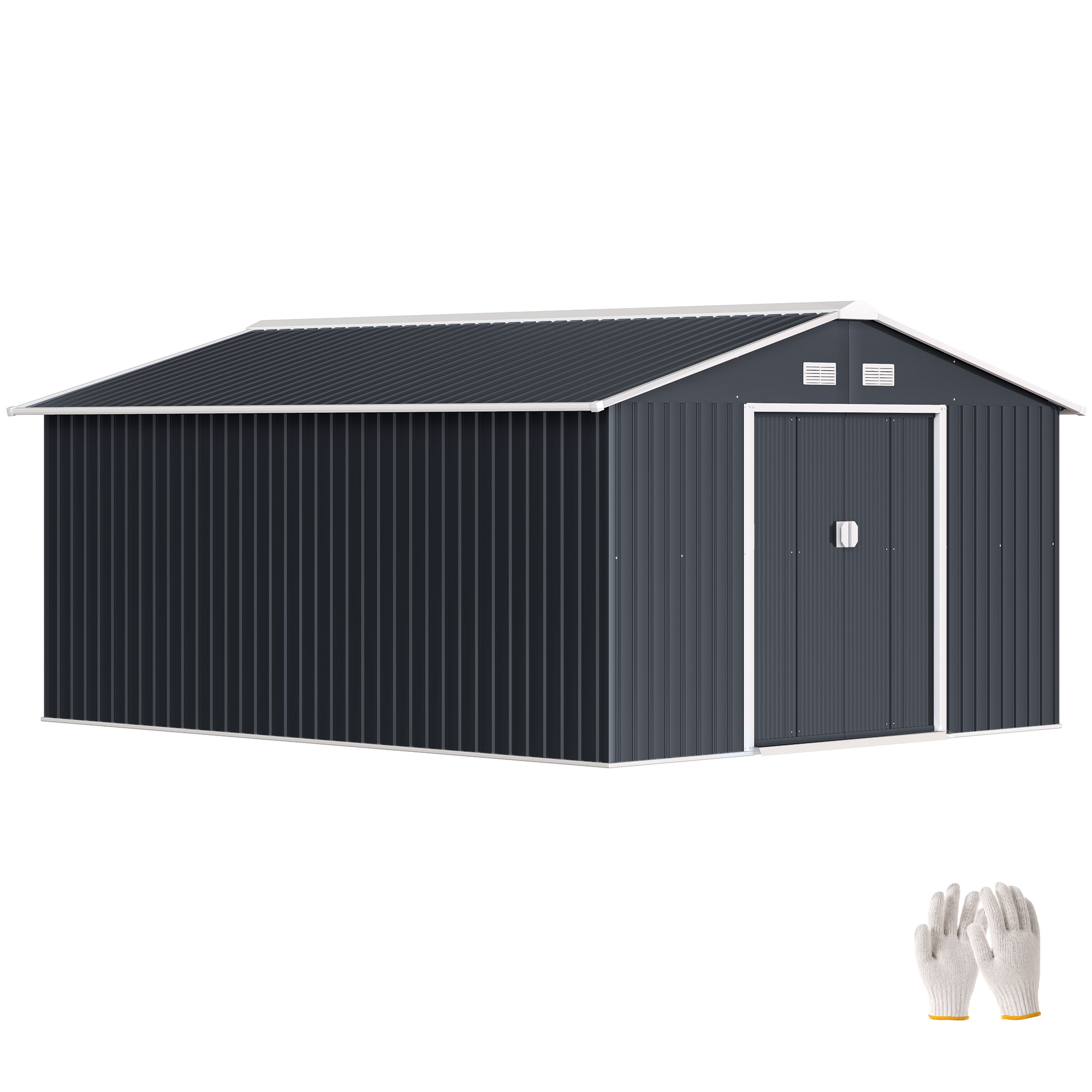 Outsunny Capanno da Giardino con Doppie Porte Scorrevoli e 4 prese d'aria, Casetta Attrezzi in Acciaio, 340x386x200 cm, Grigio Aosom Italy