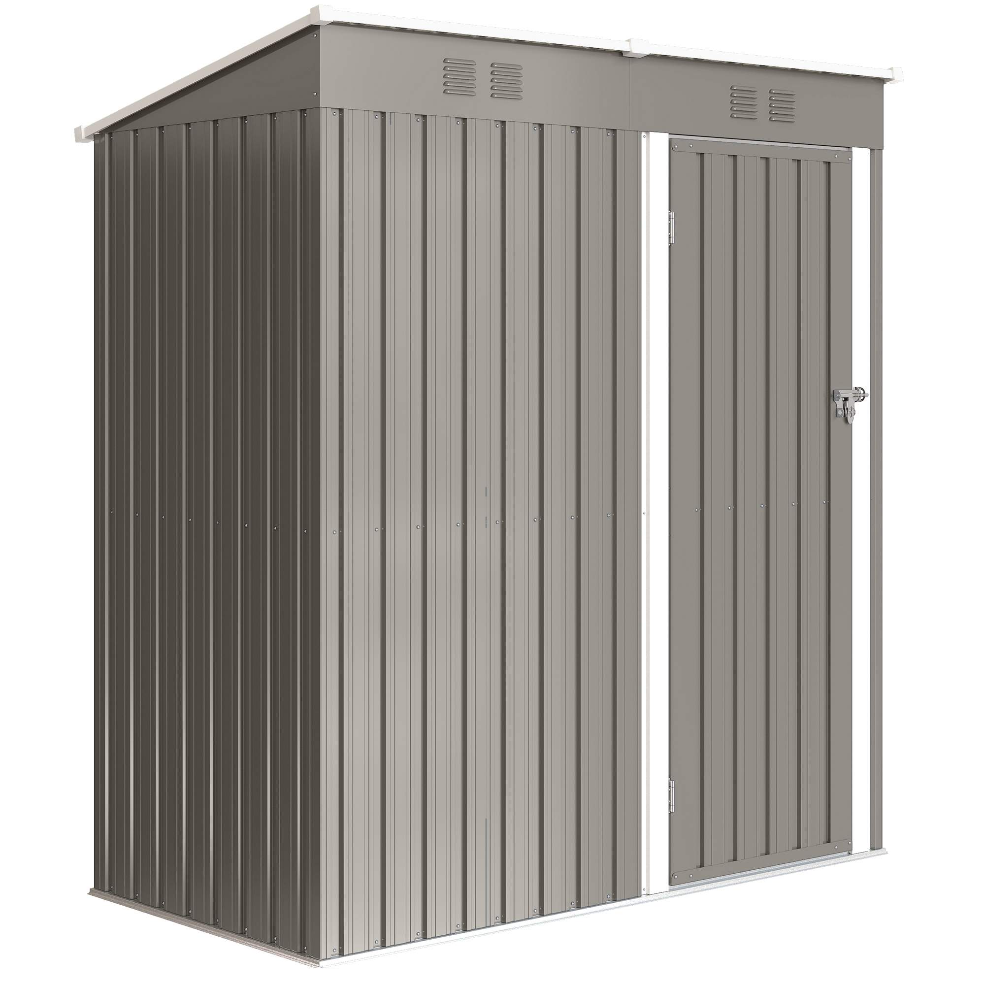 Outsunny Capanno da Giardino in Metallo Adossabile con 2 Griglie di Aerazione e Tetto Inclinato Anti-UV, 163x90x179 cm, Grigio Chiaro Aosom Italy