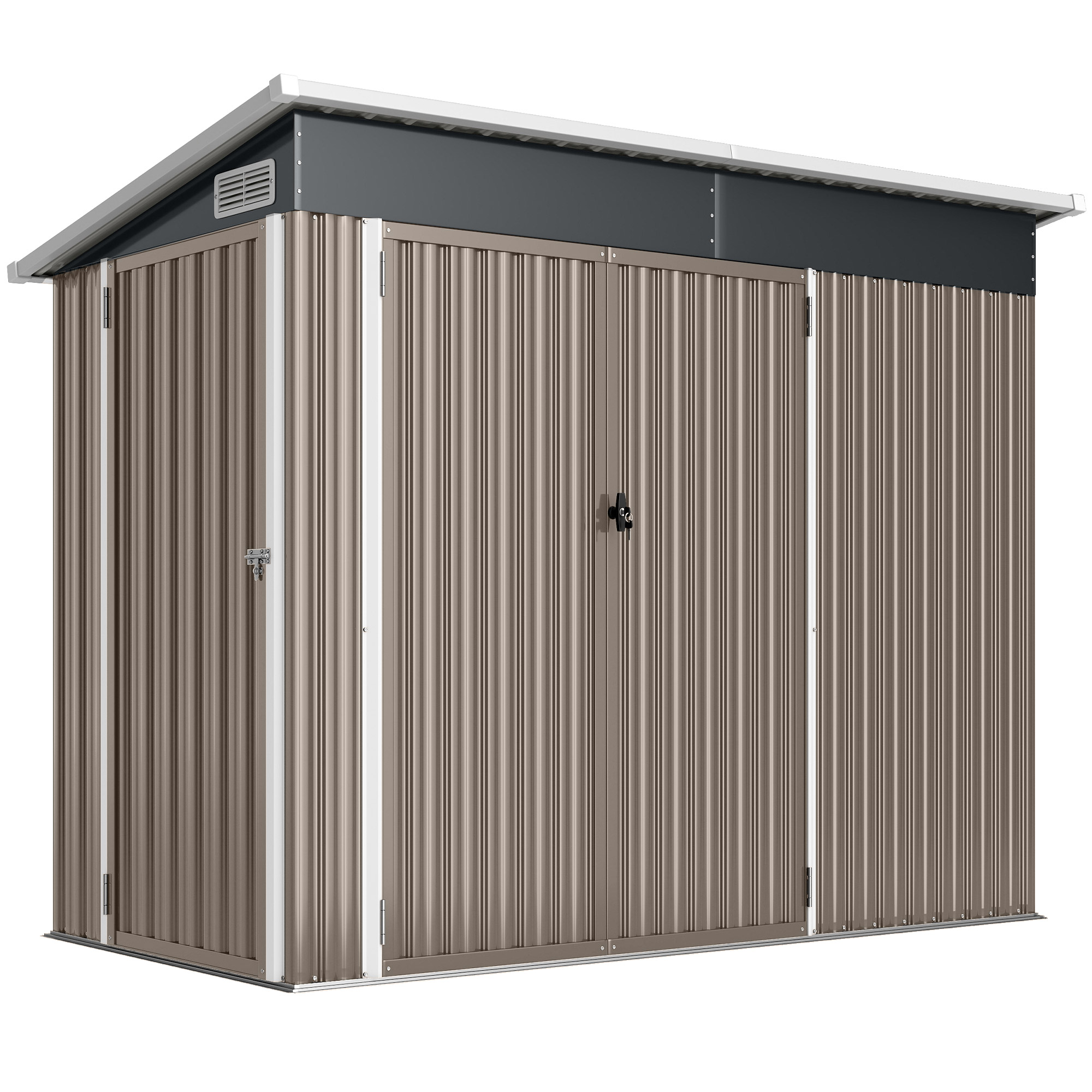 Outsunny Capanno da giardino in metallo casetta da giardino esterna tripla porta chiudibile a chiave tetto inclinato aerazioni 234x132x185cm grigio Aosom Italy