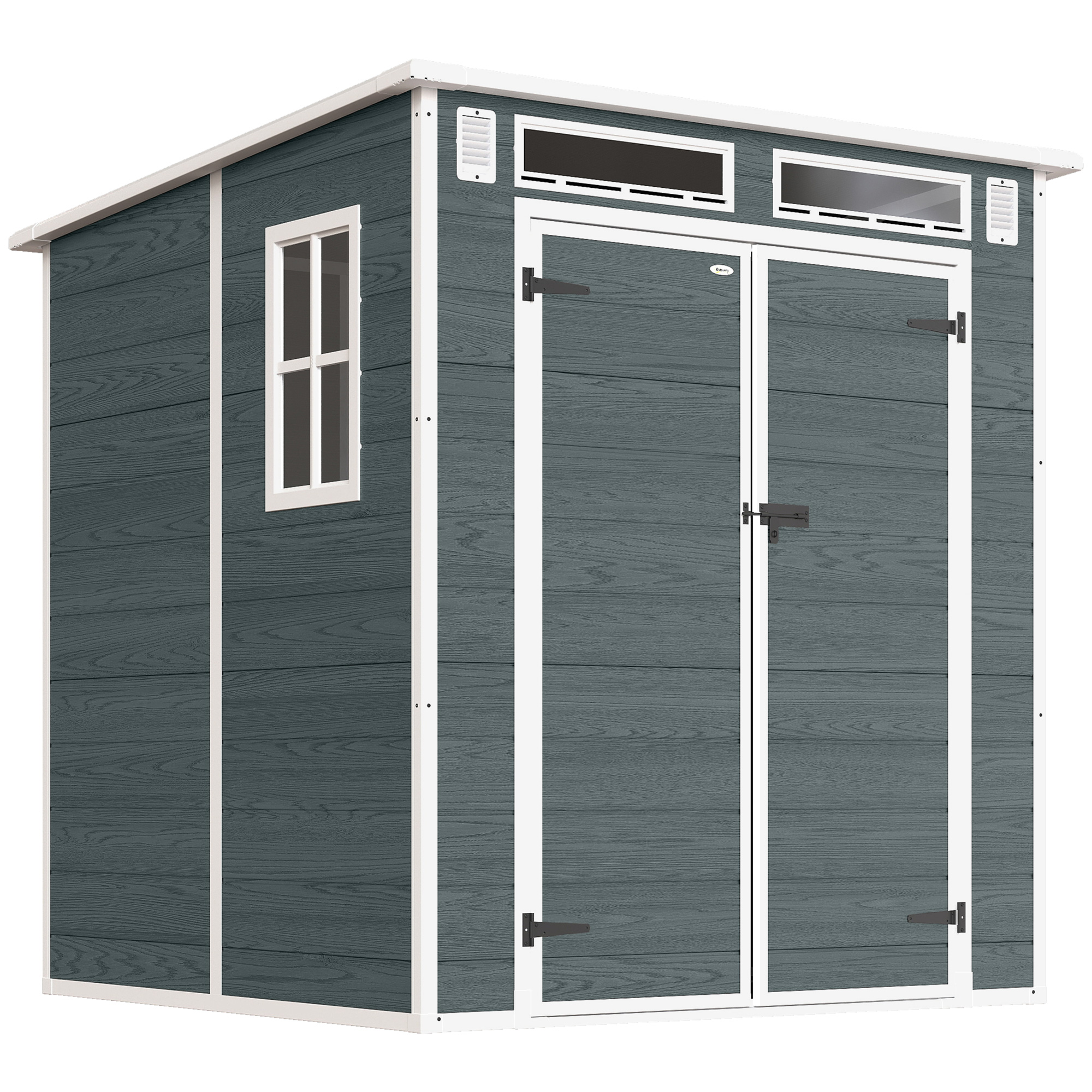Outsunny Capanno da giardino in plastica 1,83 x 1,83 m, effetto legno, con pavimento, finestre, porte bloccabili e prese d'aria, grigio Aosom Italy