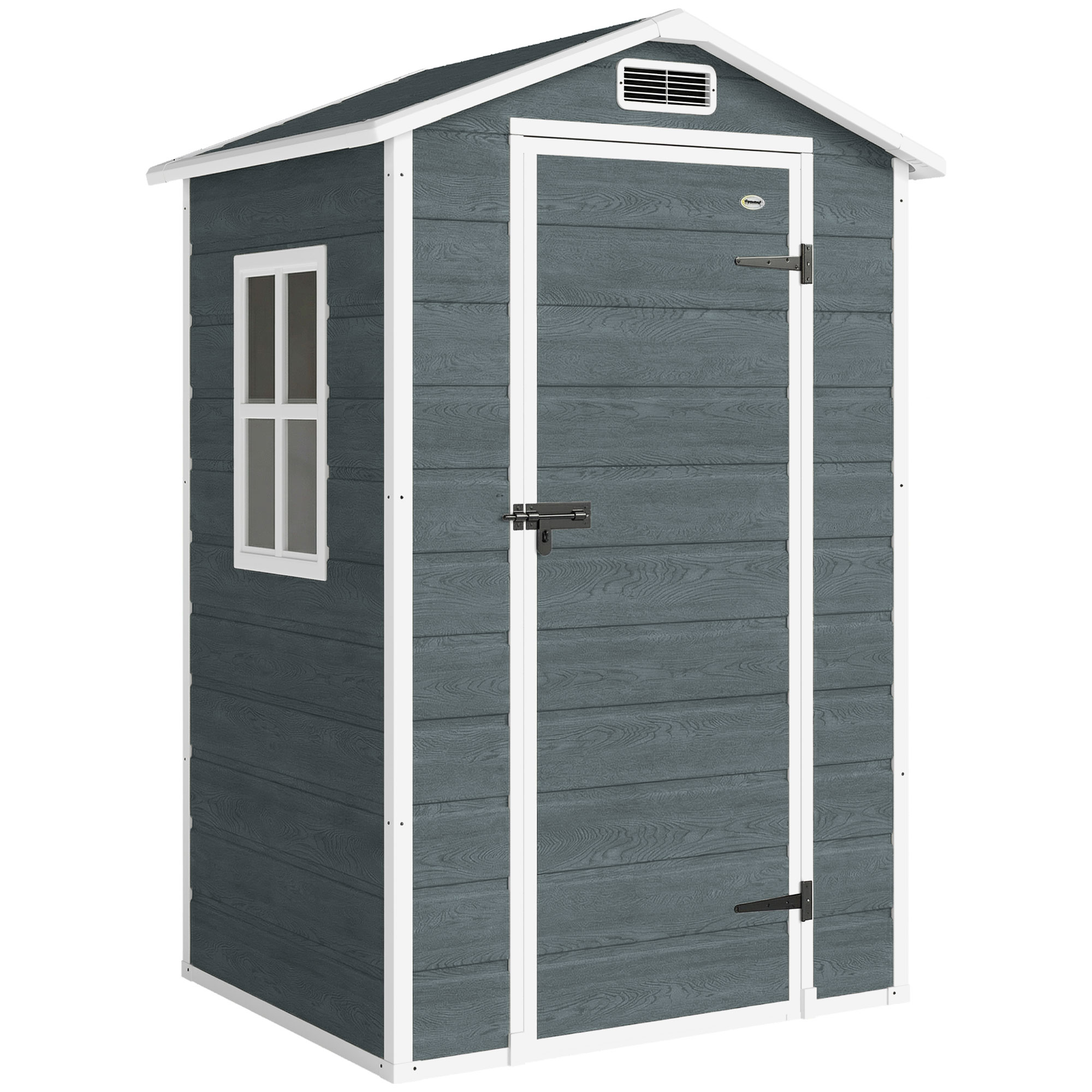 Outsunny Capanno da giardino in plastica con pavimento porta richiudibile finestra e ventilazione 128 x 104 x196 cm grigio Aosom Italy Outsunny Capanno da giardino in plastica con pavimento porta richiudibile finestra e ventilazione 128 x 104 x196 cm grigio Aosom Italy