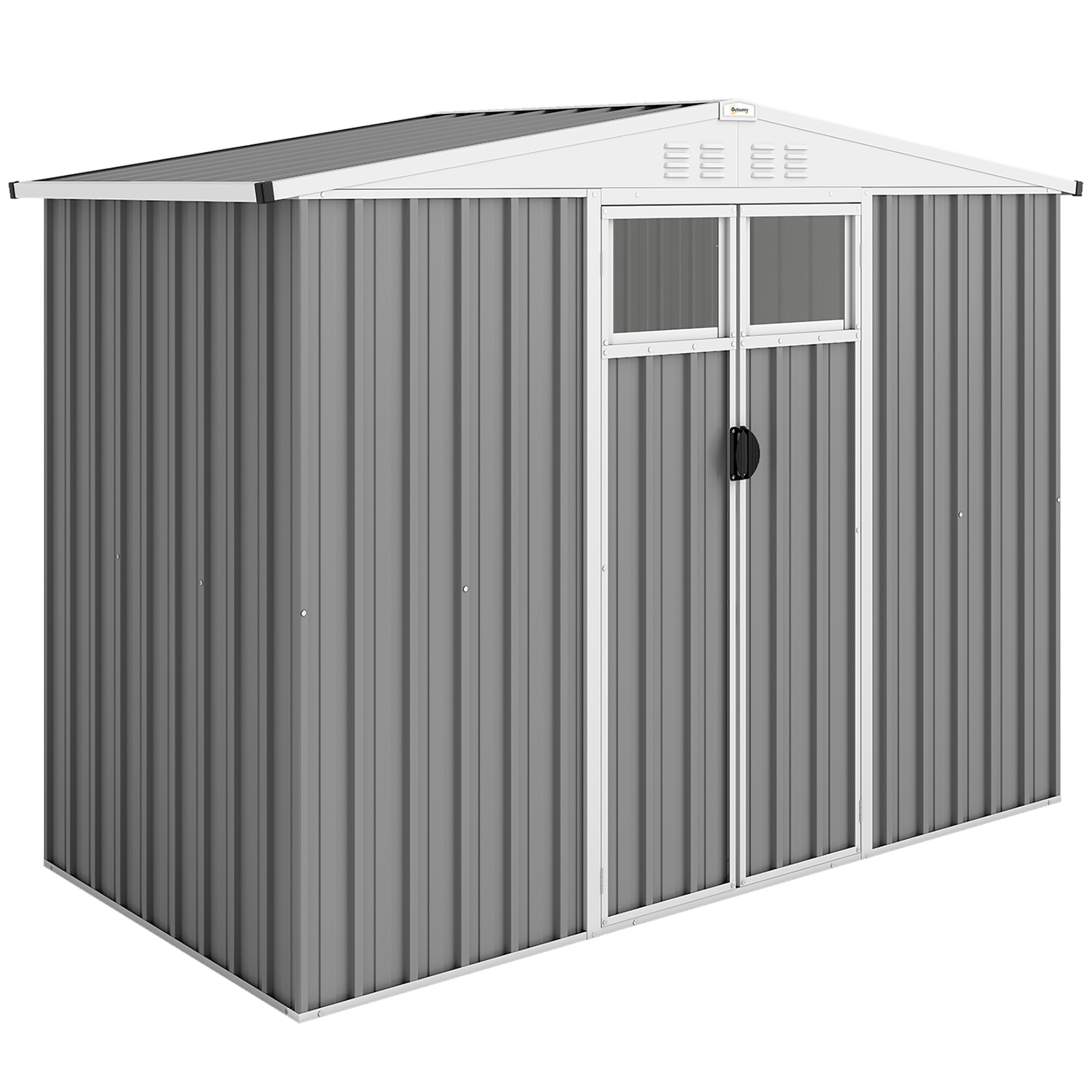 Outsunny Capanno da Giardino Porta Attrezzi in Acciaio Zincato con 2 Porte, 246x117x180 cm, Grigio Chiaro Aosom Italy