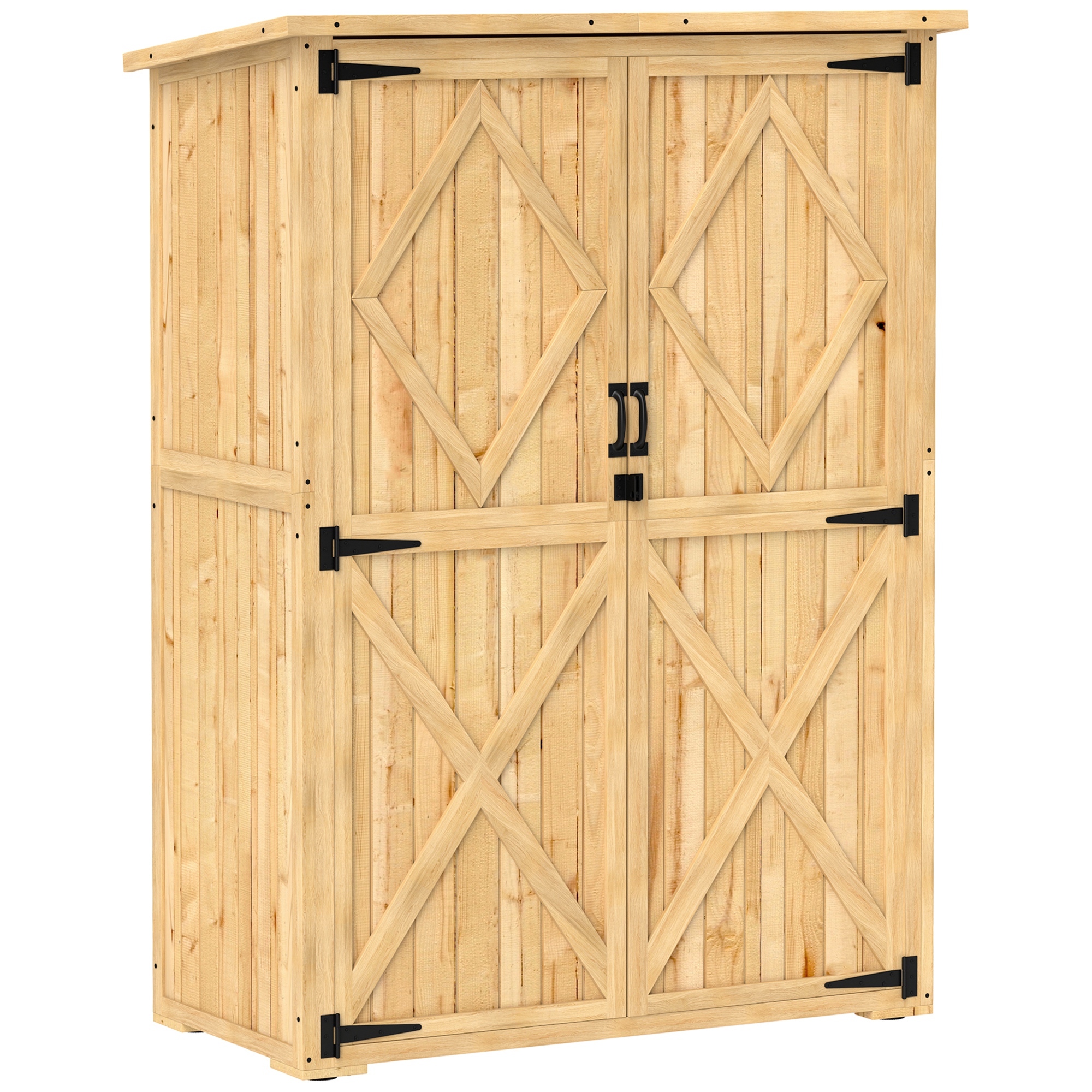 Outsunny Capanno deposito da giardino, capanno in legno per attrezzi e utensili da giardino, tetto in asfalto, porte doppie, legno di abete, marrone chiaro Aosom Italy