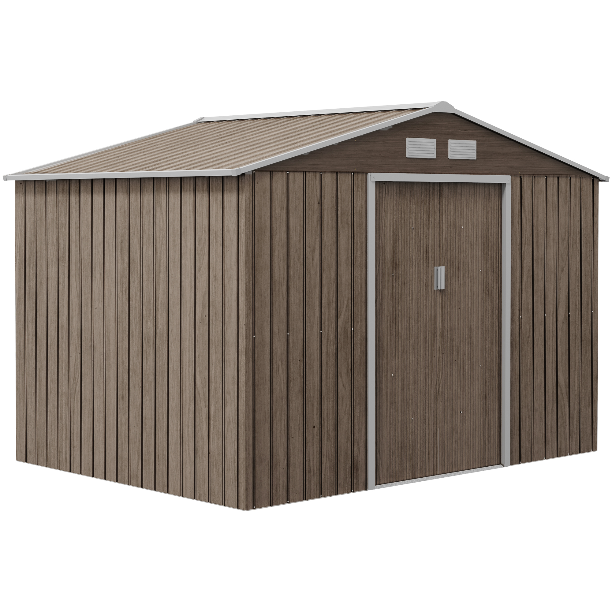Outsunny Capanno per Attrezzi in Acciaio con 4 Prese d'Aria e 2 Porte Scorrevoli, Ripostiglio da Esterno 277x195x192 cm, Marrone Chiaro Aosom Italy