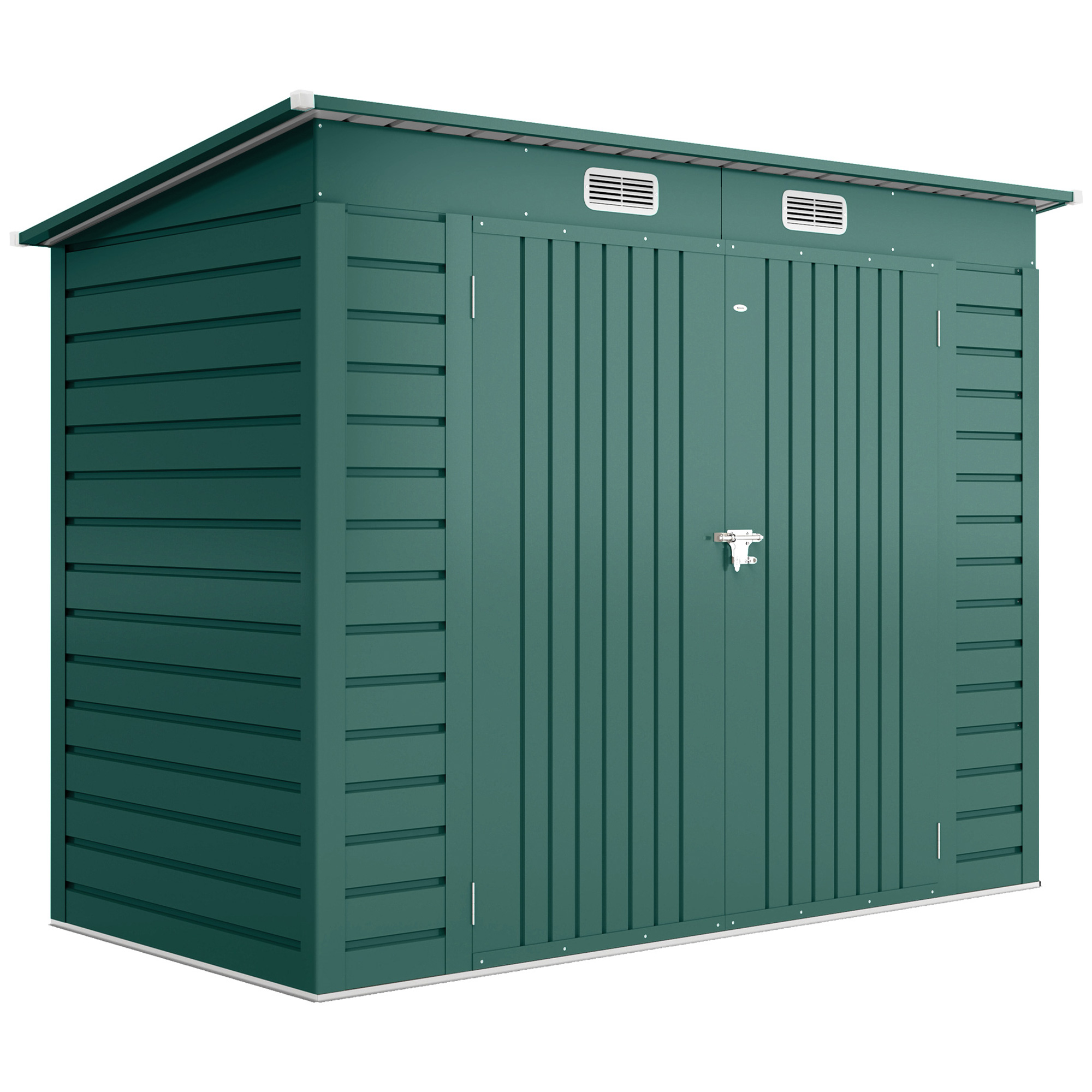 Outsunny Capanno Porta Attrezzi con 2 Prese d'Aria e Chiavistello, Casetta da Giardino in Acciaio, 249x121x183 cm, Verde Aosom Italy