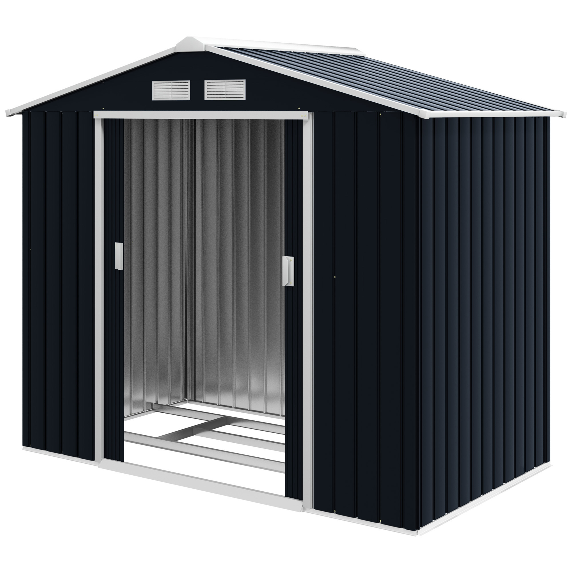 Outsunny Capanno Porta Attrezzi da Giardino con 2 Porte Scorrevoli e 4 Prese d'Aria, Casetta in Acciaio, 213x130x185cm, Grigio Scuro Aosom Italy Outsunny Capanno Porta Attrezzi da Giardino con 2 Porte Scorrevoli e 4 Prese d'Aria, Casetta in Acciaio, 213x130x185cm, Grigio Scuro Aosom Italy