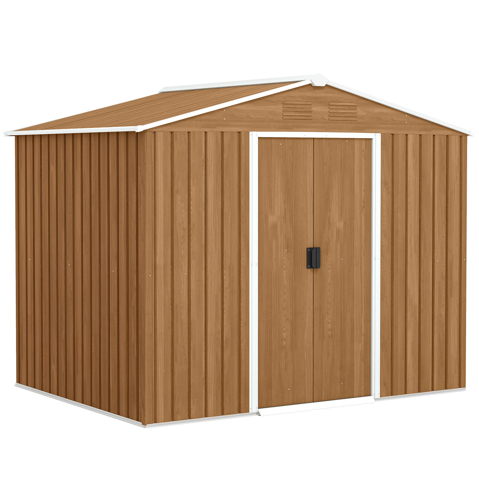 Outsunny Capanno Porta Attrezzi da Giardino con Porte Scorrevoli, Casetta in Lamiera di Acciaio, 236x174x190 cm, Marrone Aosom Italy