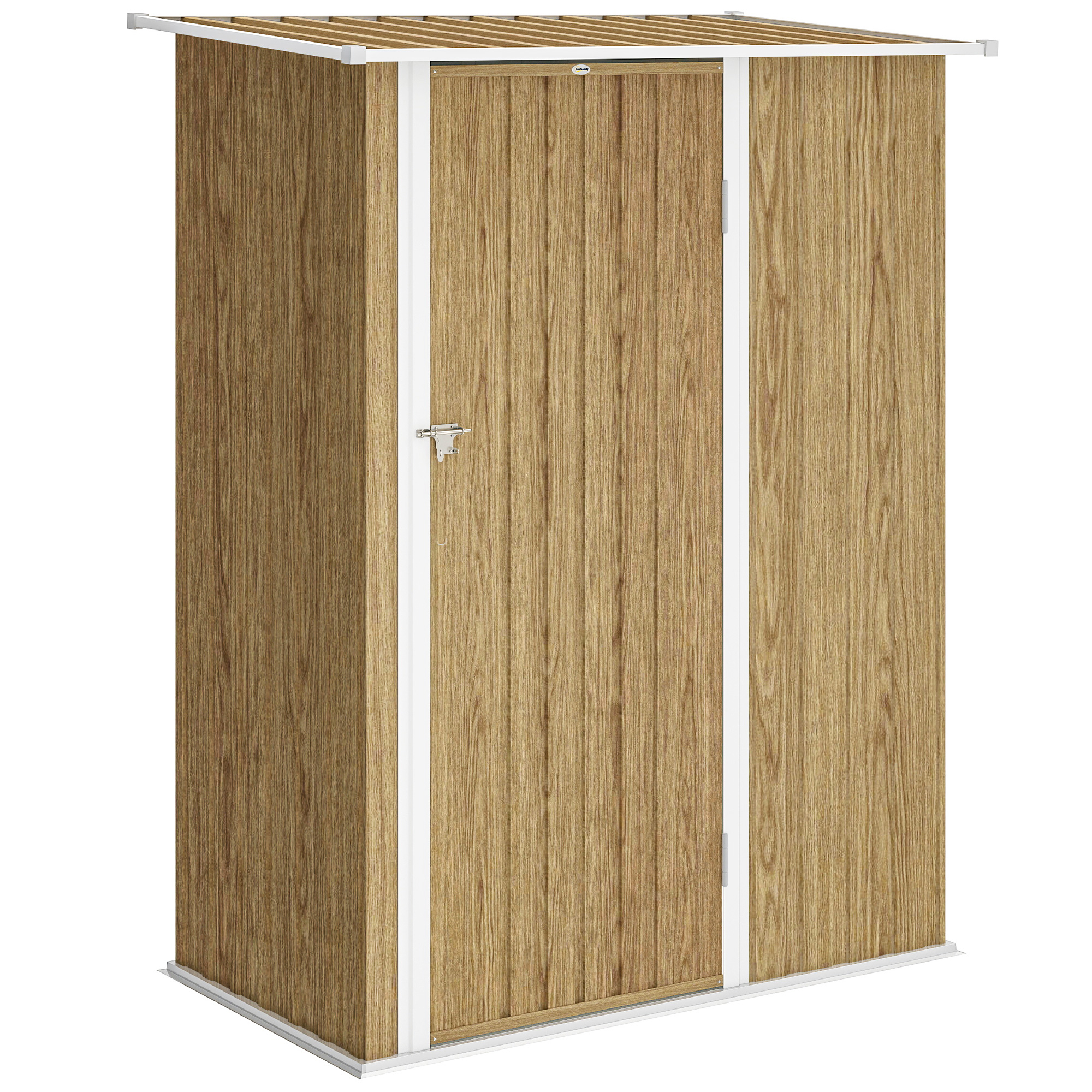 Outsunny Capanno Porta Attrezzi in Metallo con Tetto Inclinato e Porta Bloccabile, 142x86x189 cm, color Legno Aosom Italy