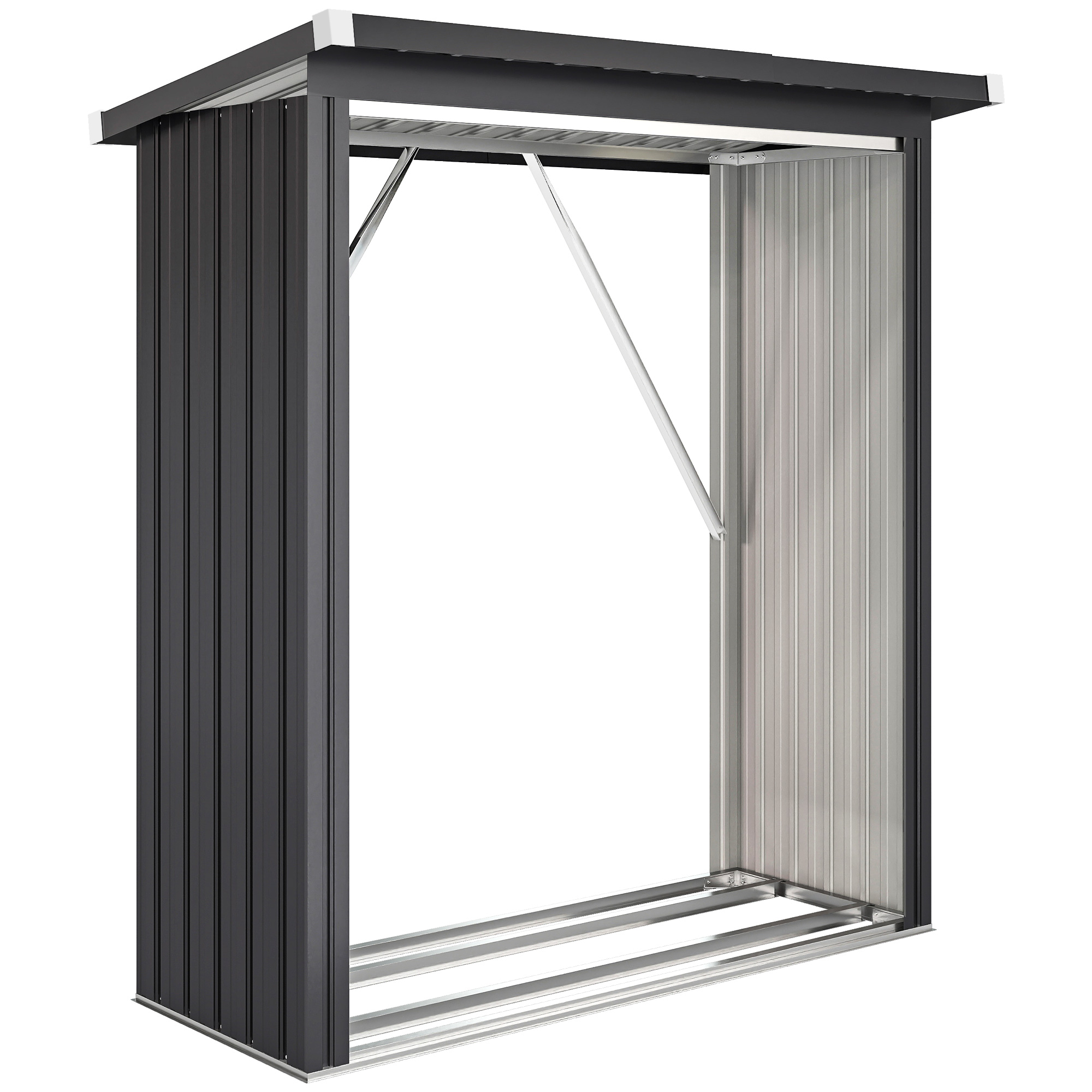 Outsunny Capanno Portalegna in Acciaio da Esterno, Base Rialzata e Tetto Inclinato, 150x66.5x150 cm, Grigio Scuro Aosom Italy