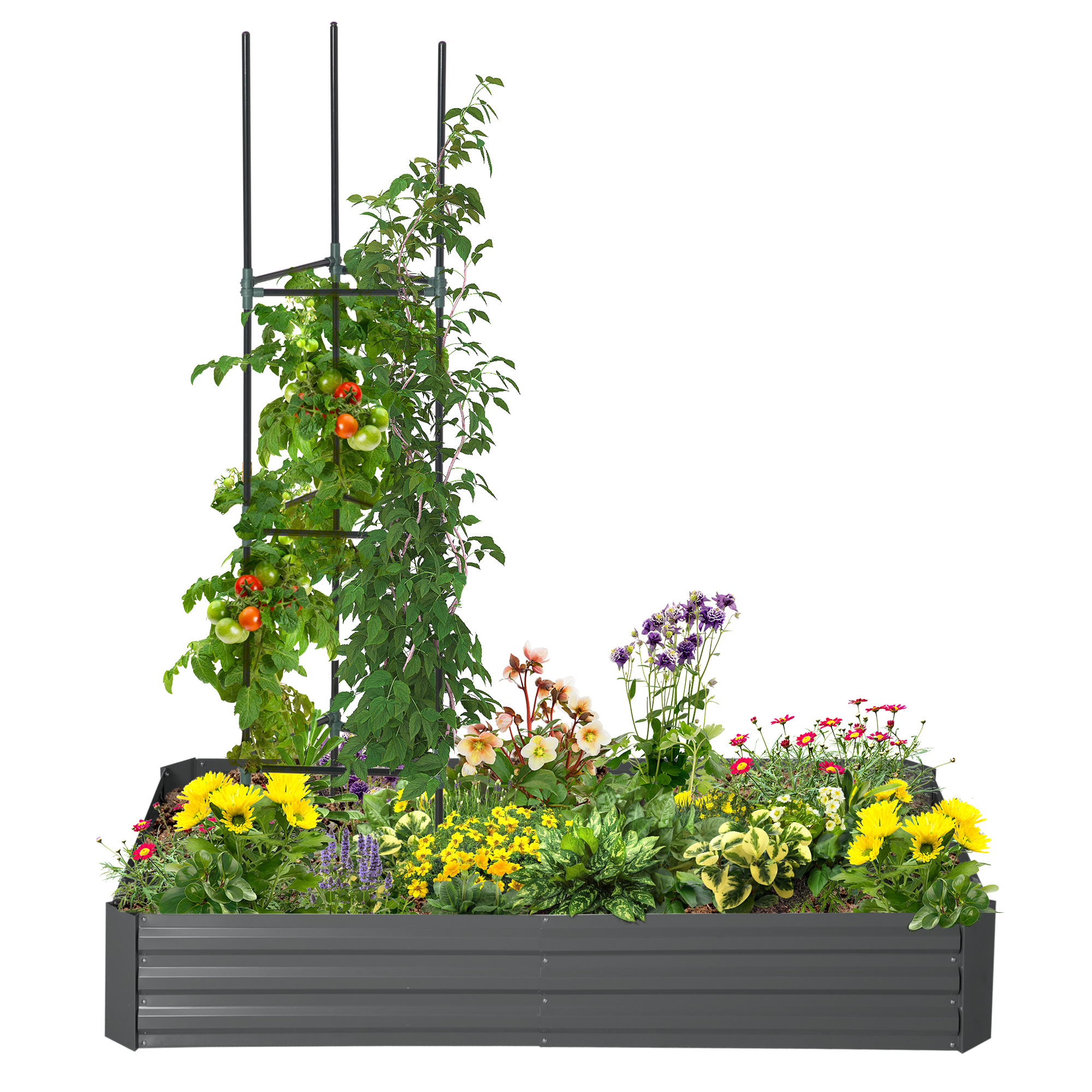 Outsunny Carré potager jardinière rettangolare in metallo con tutori per pomodori e piante rampicanti 180 x 90 x 29,5 cm