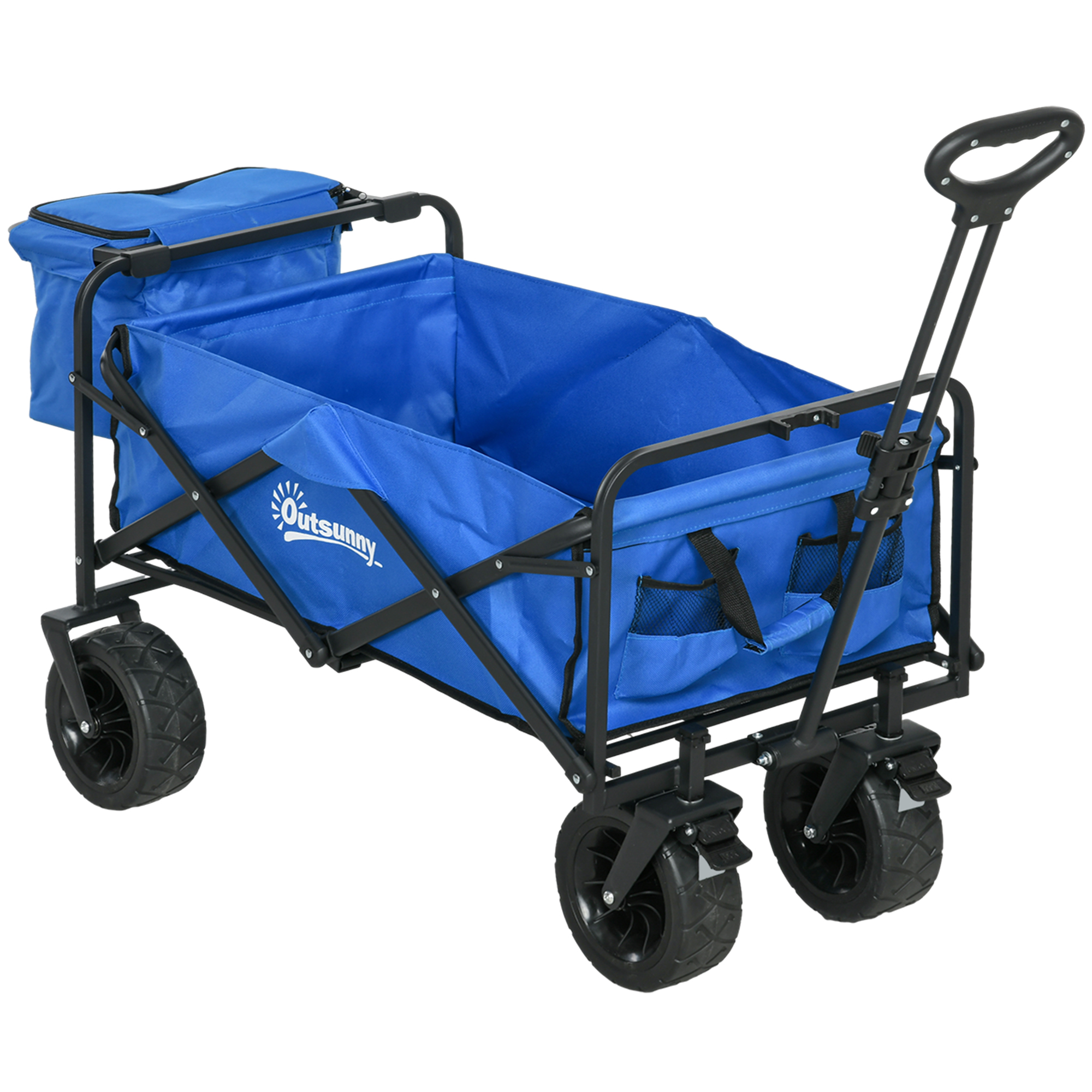 Outsunny Carrello da Giardino 110L con Maniglia Telescopica e Borsa Termica da 15L in Acciaio e Tessuto, Blu Aosom Italy