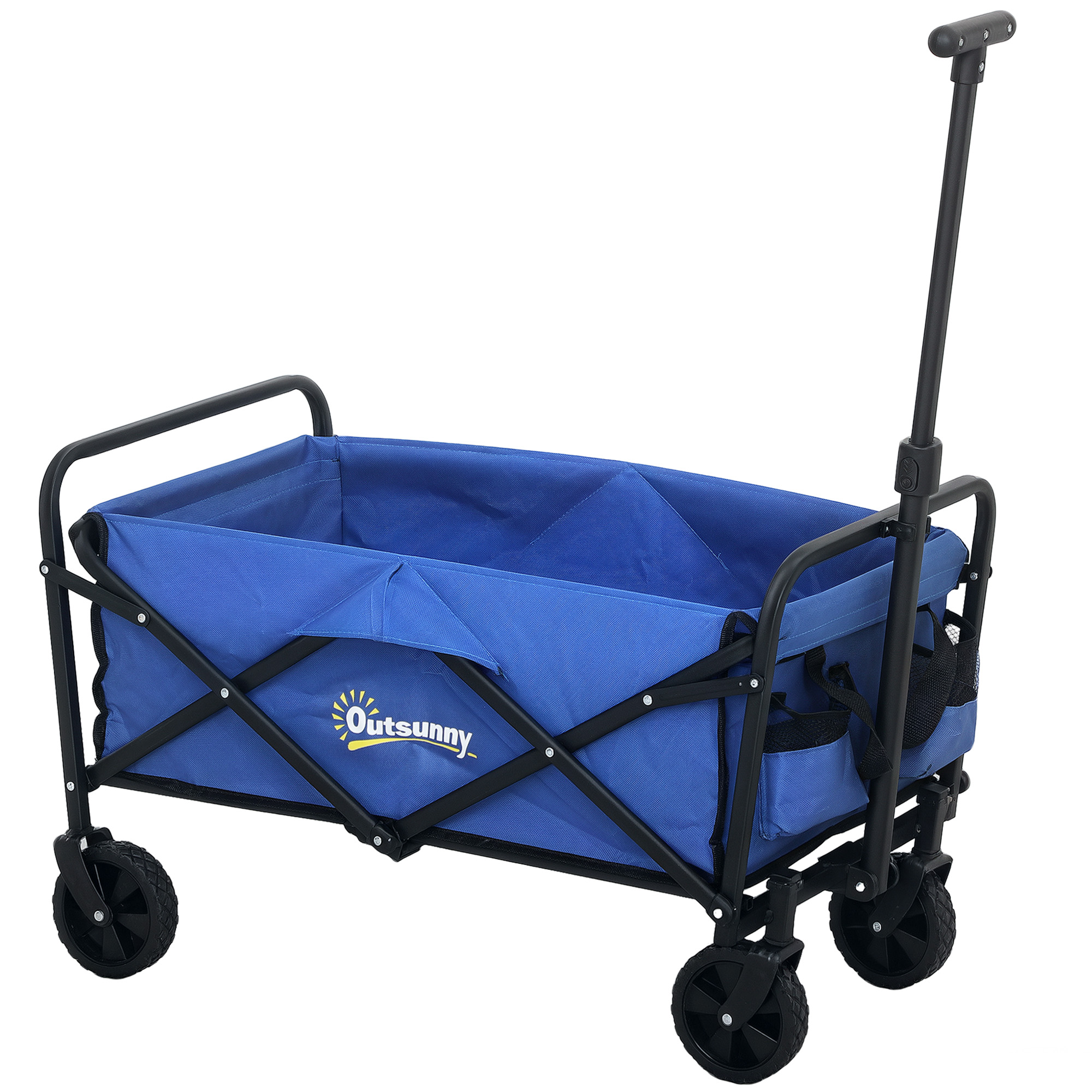 Outsunny Carrello da Giardino 62L Pieghevole con Maniglia Regolabile, in Metallo e Tessuto Oxford, 76x48x86 cm, Blu Aosom Italy