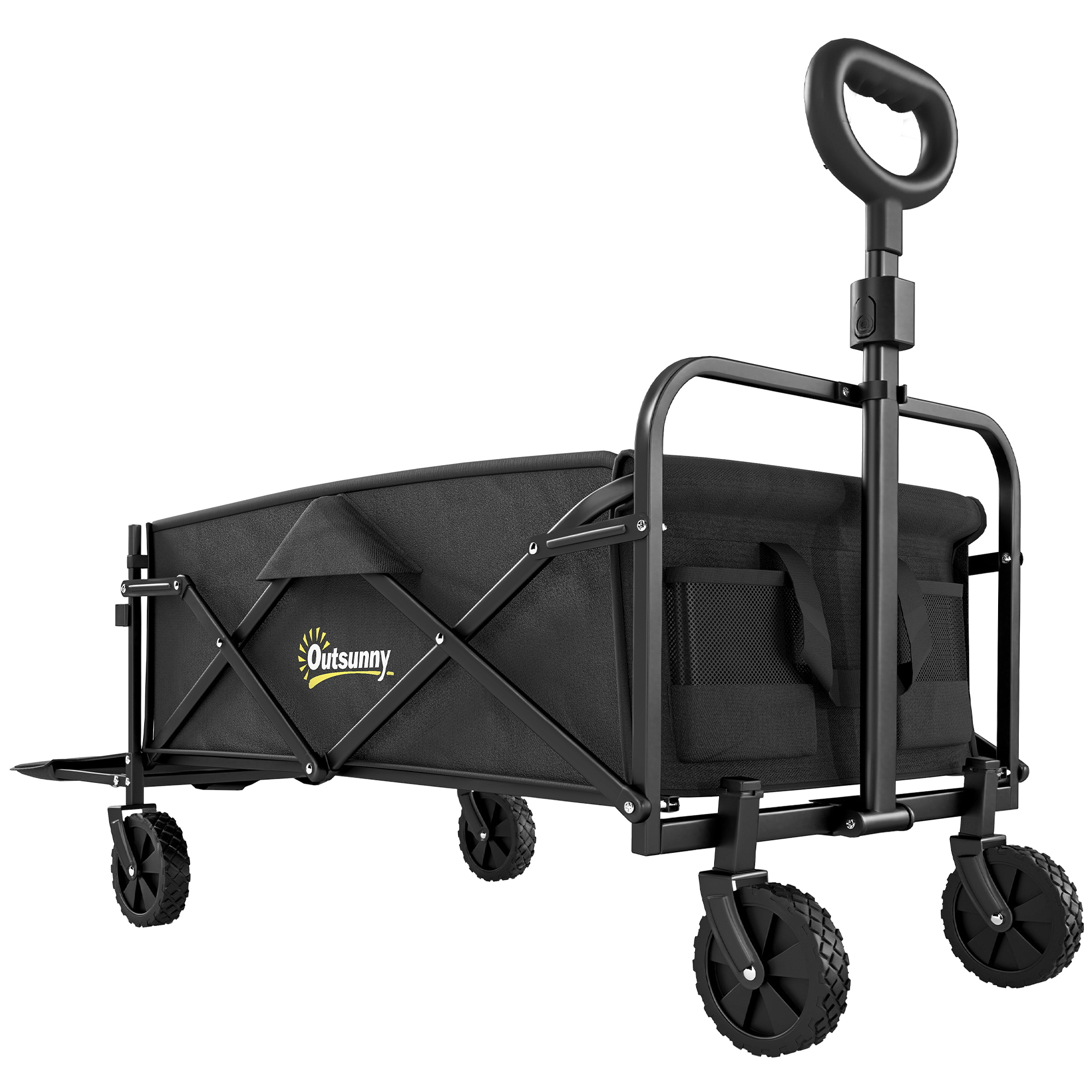 Outsunny Carrello da Giardino 72L Pieghevole con Manico Regolabile, in Acciaio e Tessuto Oxford, 114x46x92 cm, Nero Aosom Italy