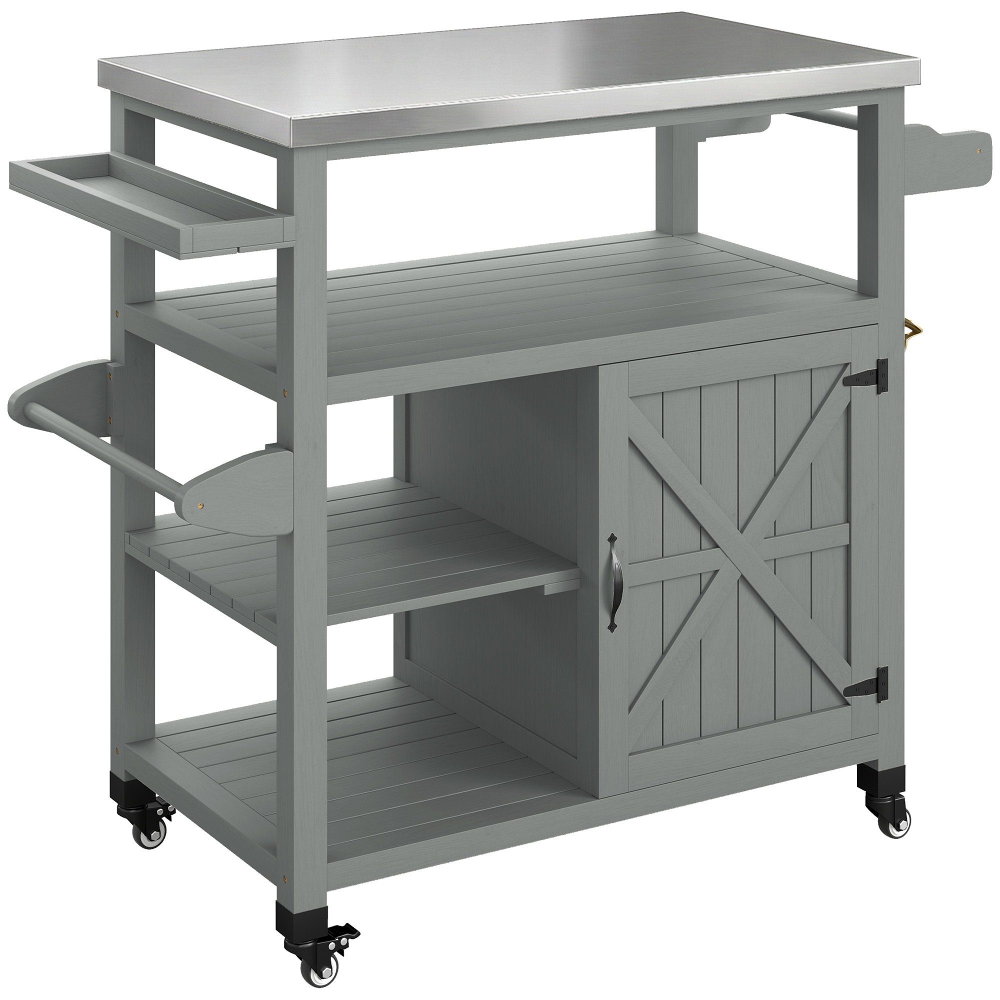 Outsunny Carrello da giardino Carrello barbecue su ruote con piano in acciaio inossidabile 107x49,5x92,5cm grigio Aosom Italy