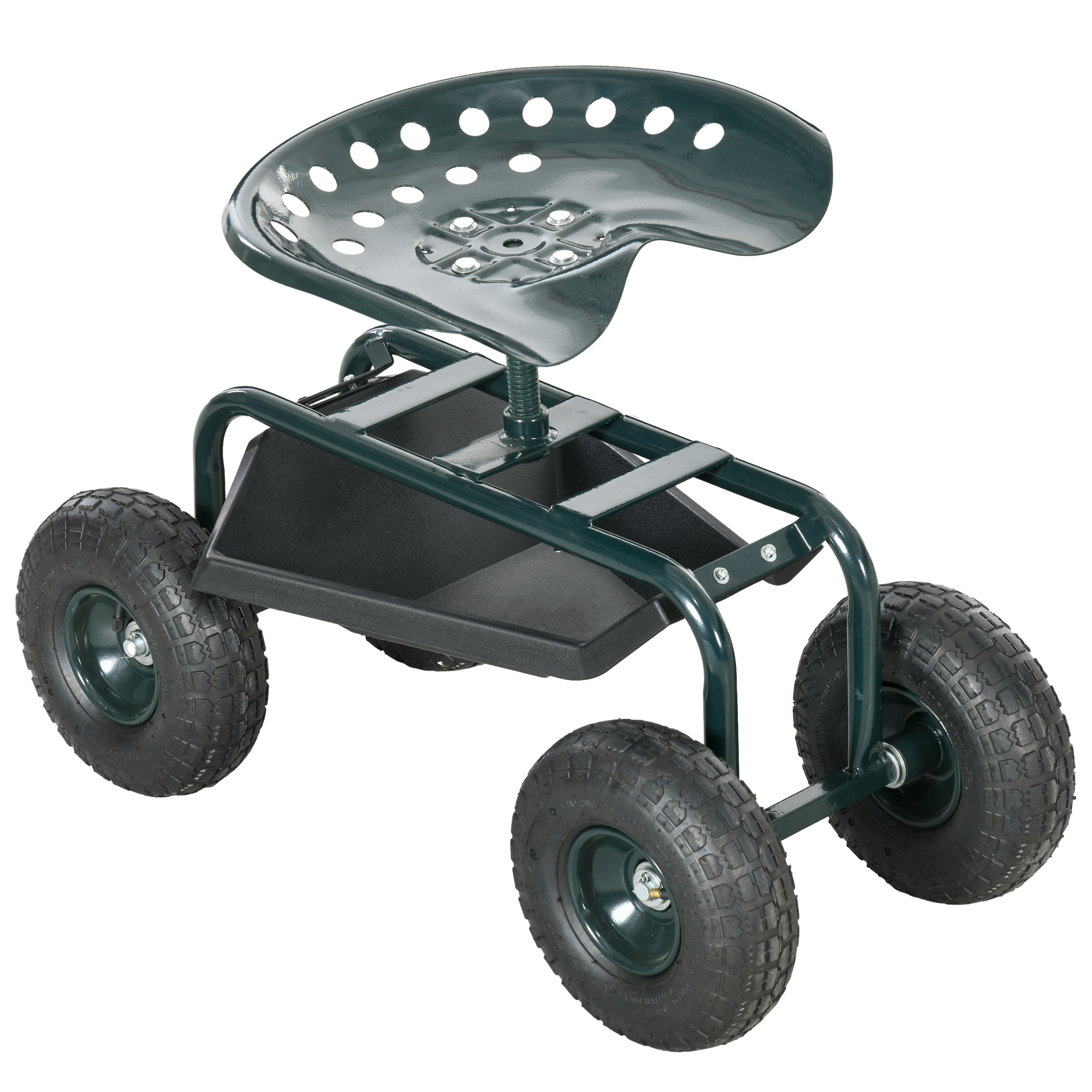 Outsunny Carrello da Giardino con Sedile Regolabile e Vassoio Inferiore, in Acciaio, e PP, 83x36.5x45-60 cm, Verde Scuro Aosom Italy
