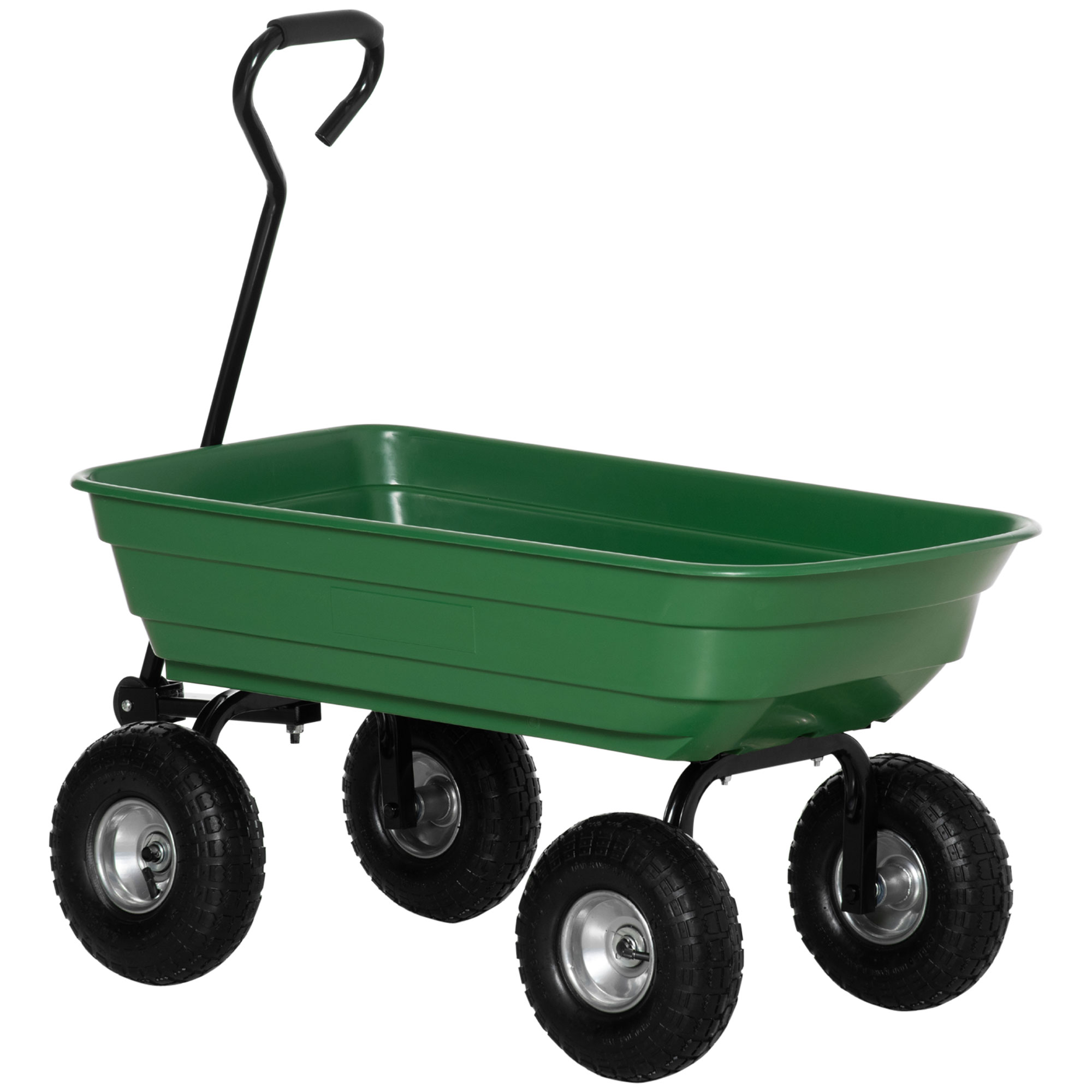 Outsunny Carrello da Giardino con Struttura in Acciaio e Pneumatici, Impugnatura Morbida, Portata 250kg, 108x52x100cm, Verde Aosom