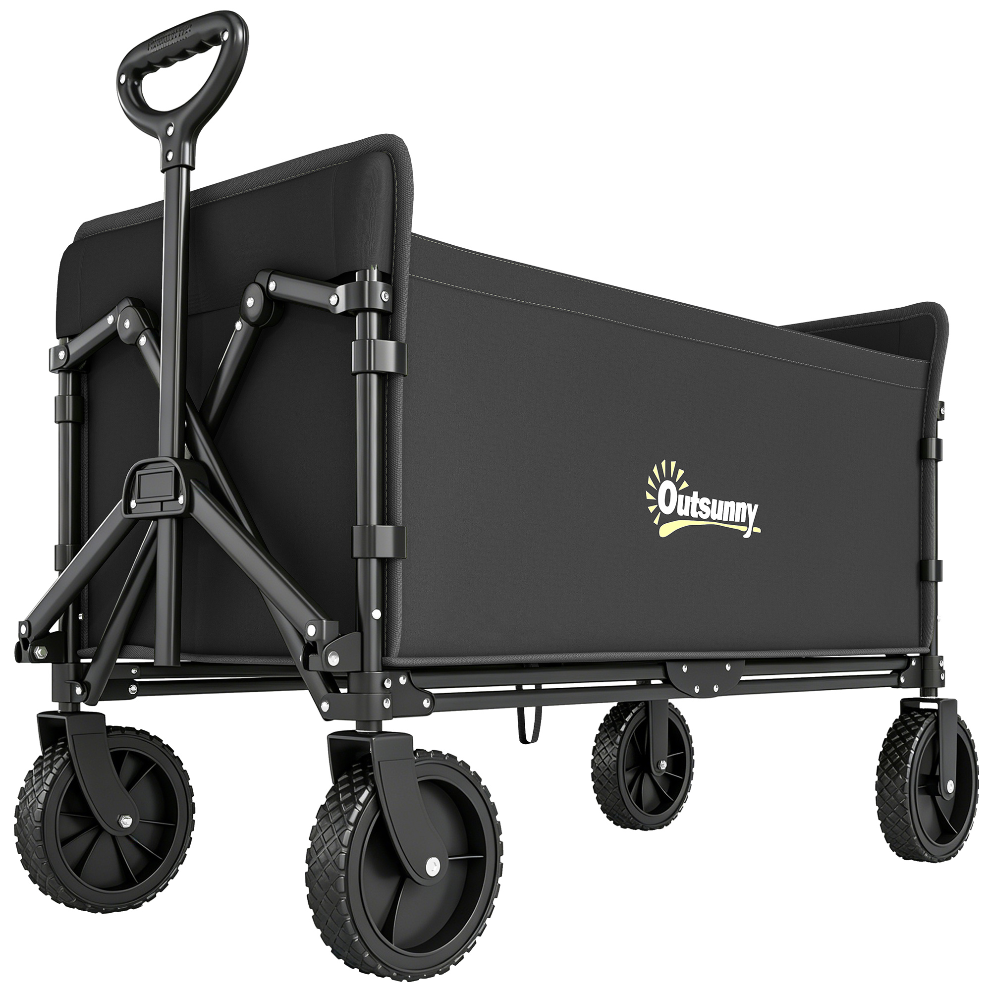 Outsunny Carrello da Giardino da 120L Pieghevole con Pannello Apribile, in Acciaio e Poliestere, 90x48x62 cm, Nero