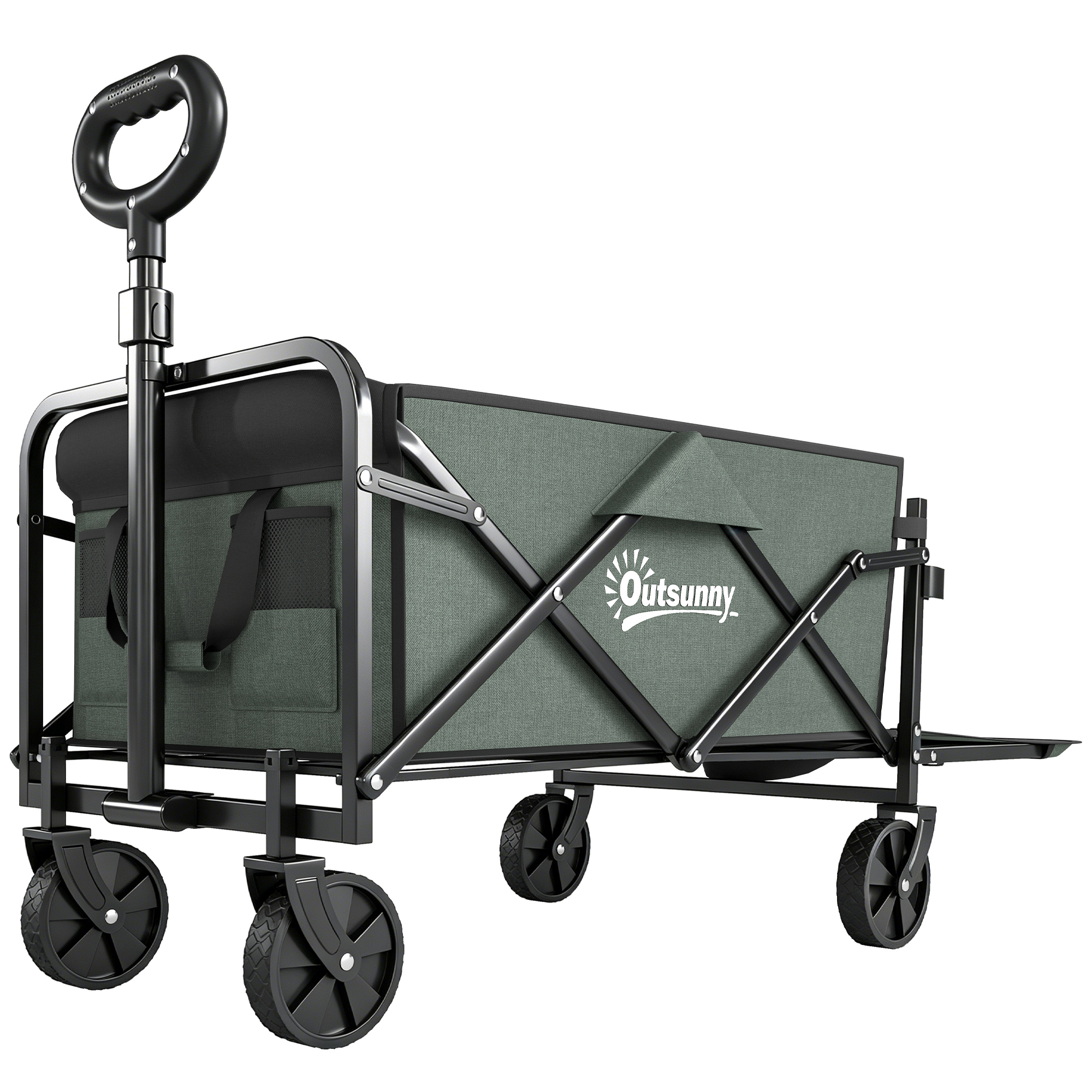 Outsunny Carrello da Giardino da 72L Pieghevole con Pannello Apribile, in Acciaio e Poliestere, 114x46x65-92 cm, Verde