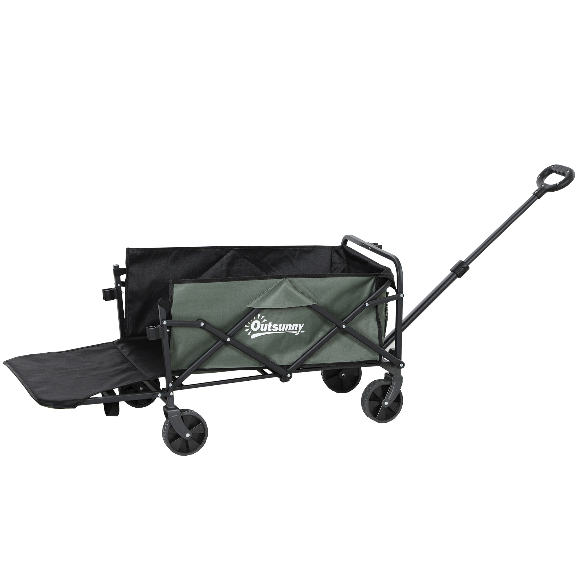 Outsunny Carrello da Giardino da 95L Pieghevole con Pannello Apribile, in Acciaio e Poliestere, 125x48x78-102 cm, Verde Aosom Italy