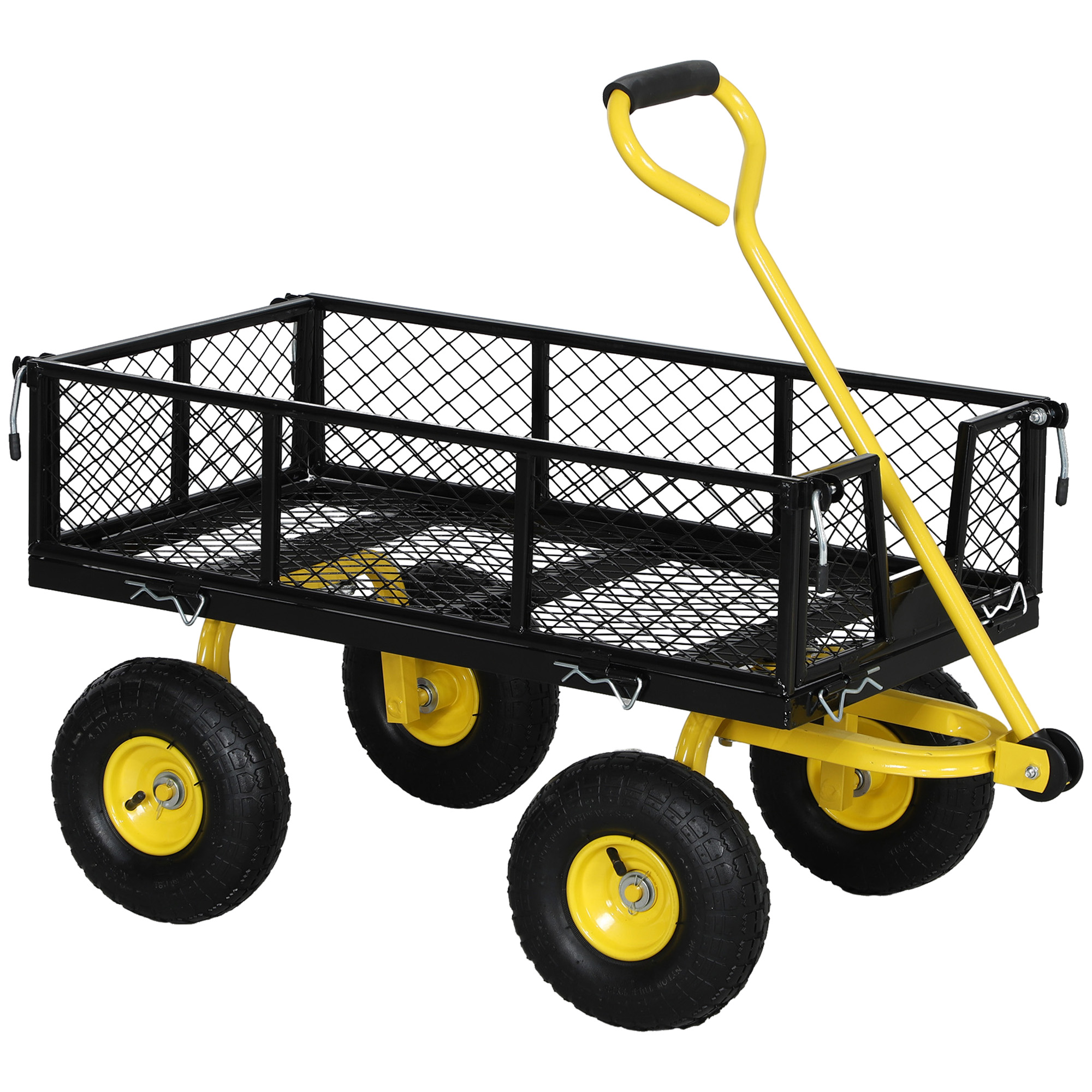 Outsunny Carrello da Giardino in Acciaio con Capacità 200 kg e Pareti Laterali Rimovibili, 104x54x51 cm, Nero e Giallo Outsunny Carrello da Giardino in Acciaio con Capacità 200 kg e Pareti Laterali Rimovibili, 104x54x51 cm, Nero e Giallo