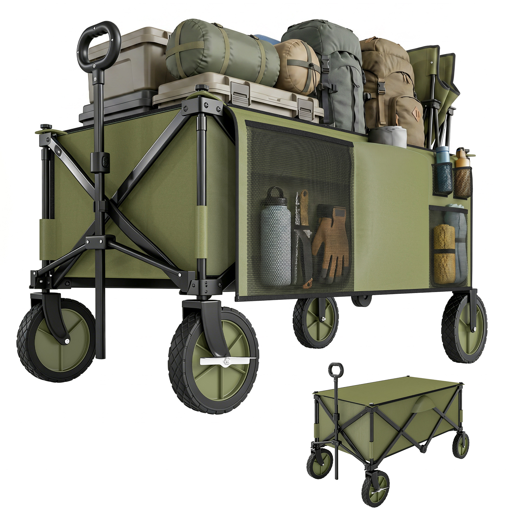 Outsunny Carrello da Giardino Pieghevole 125L, Verde, con Maniglia Ergonomica e 5 Sacche, Multiuso 108x55x93 cm Aosom Outsunny Carrello da Giardino Pieghevole 125L, Verde, con Maniglia Ergonomica e 5 Sacche, Multiuso 108x55x93 cm Aosom