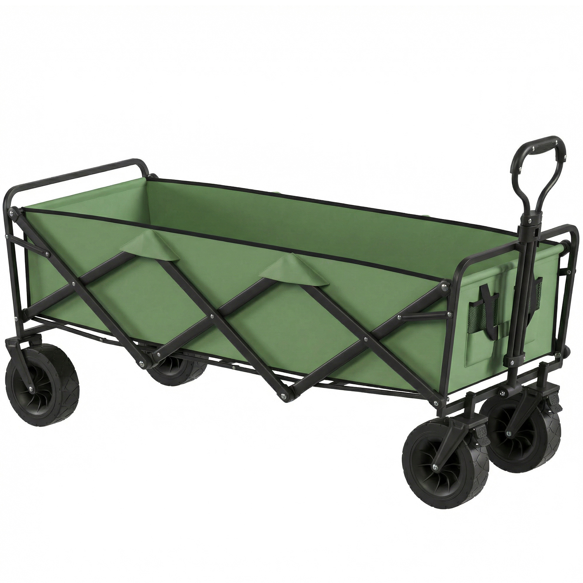 Outsunny Carrello da Giardino Pieghevole 130L con Ruote, Rimorchio Robusto con Freni, Manico Regolabile, verde Aosom Italy