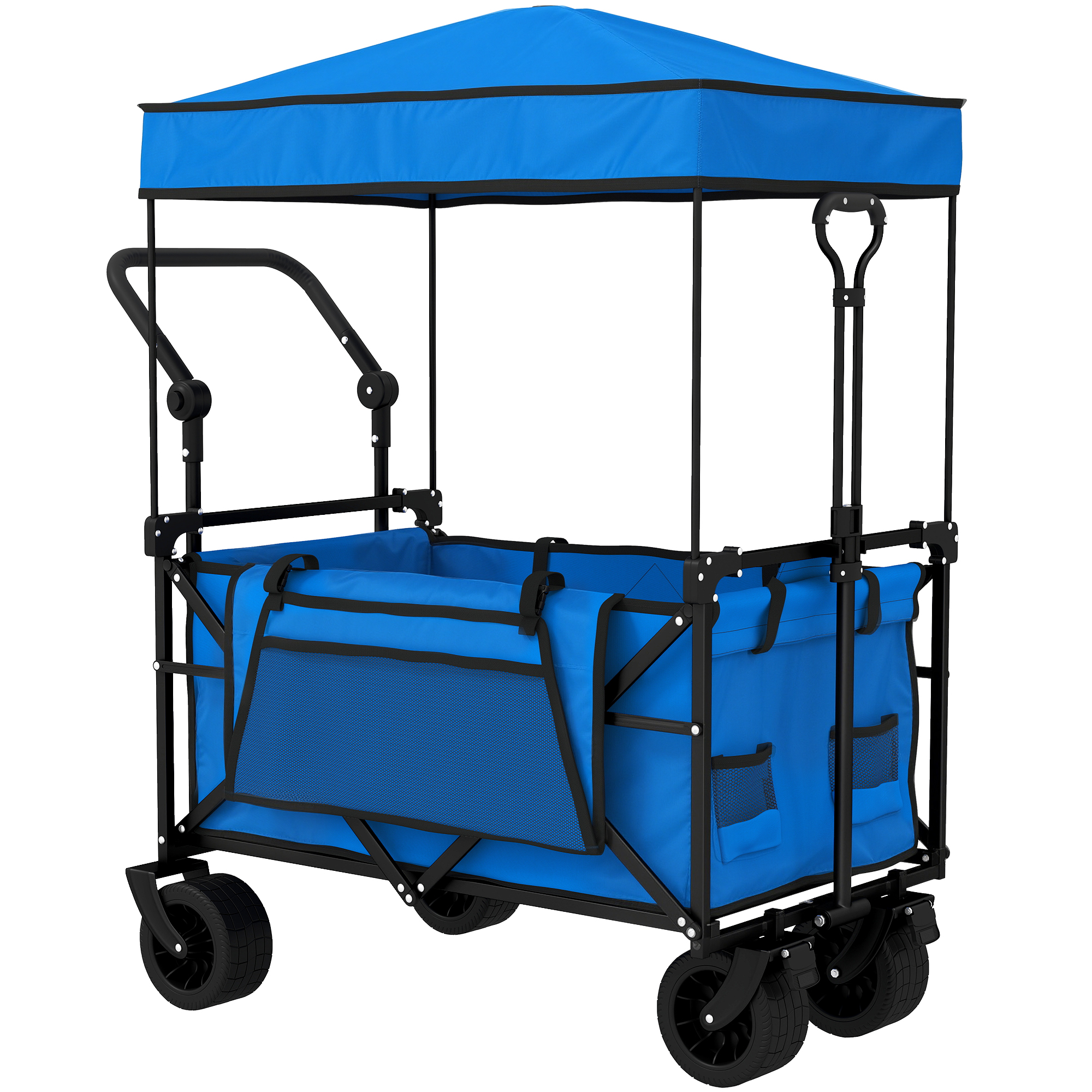 Outsunny Carrello da Giardino Pieghevole con Grandi Ruote Bloccabili Barra Regolabile Portabicchieri per Campeggio 125x59x133 cm Blu Aosom Italy Outsunny Carrello da Giardino Pieghevole con Grandi Ruote Bloccabili Barra Regolabile Portabicchieri per Campeggio 125x59x133 cm Blu Aosom Italy