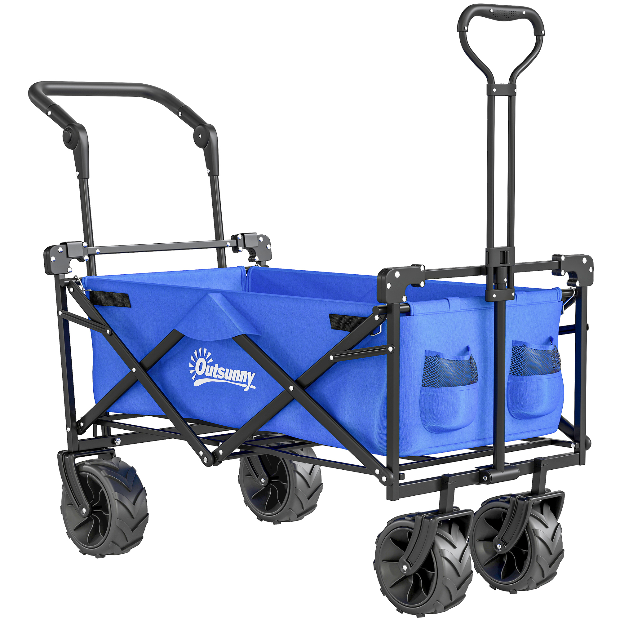 Outsunny Carrello da Giardino Pieghevole con Tetto, Maniglia e Cestino, 117x55x98 cm, Blu Aosom Italy