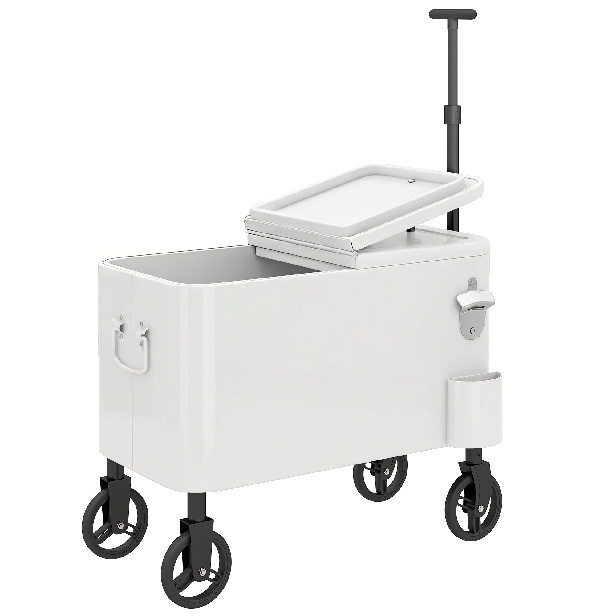Outsunny Carrello Frigorifero 56L con Ruote Manico Regolabile Apribottiglie Raccoglitappi Drenaggio e Maniglia 75x35x120 cm Bianco Aosom Italy