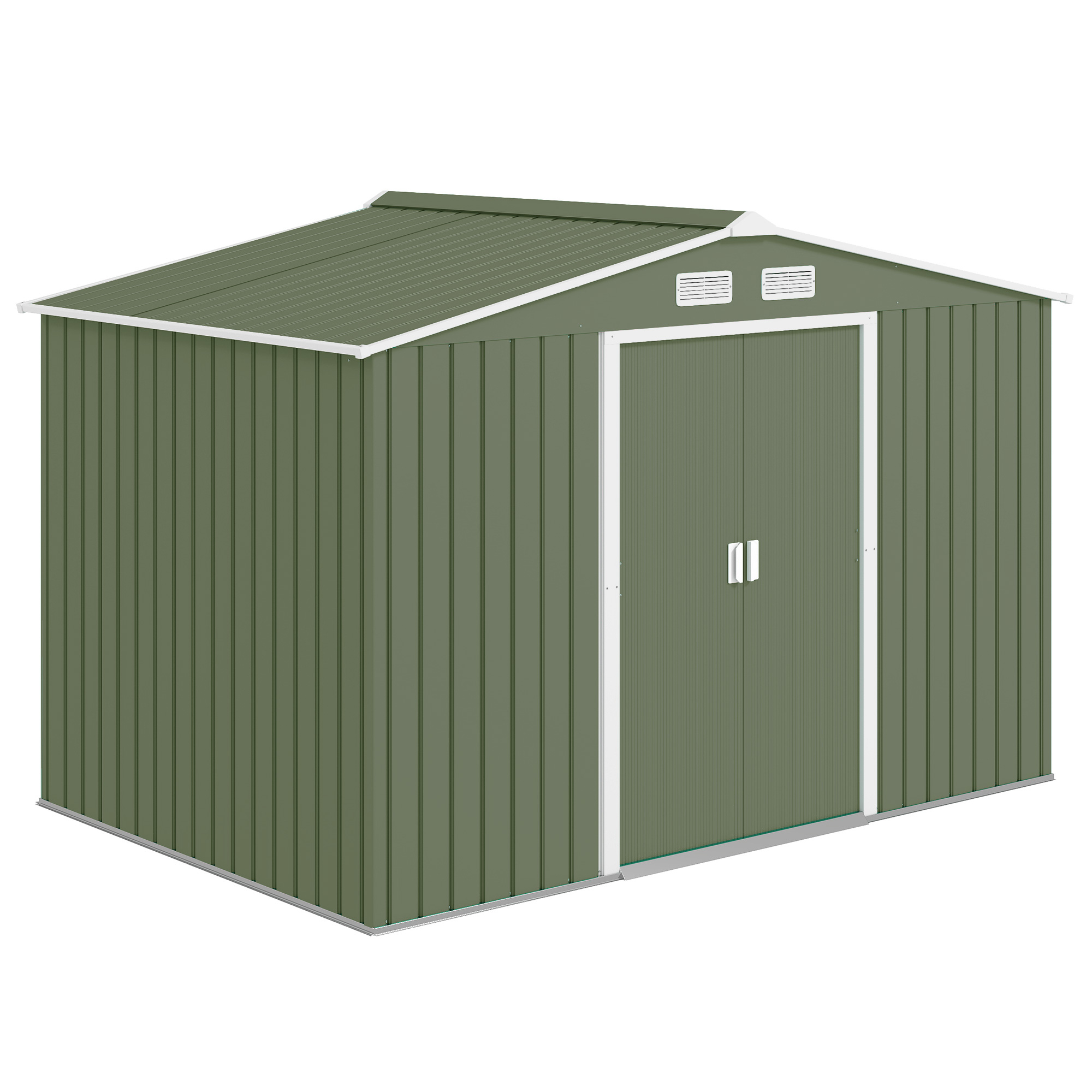 Outsunny Casetta Attrezzi Giardino in Acciaio con 2 Porte Scorrevoli e 4 Prese d'Aria, Capanno da Giardino, 277x195x192cm, Verde Chiaro Aosom Italy Outsunny Casetta Attrezzi Giardino in Acciaio con 2 Porte Scorrevoli e 4 Prese d'Aria, Capanno da Giardino, 277x195x192cm, Verde Chiaro Aosom Italy