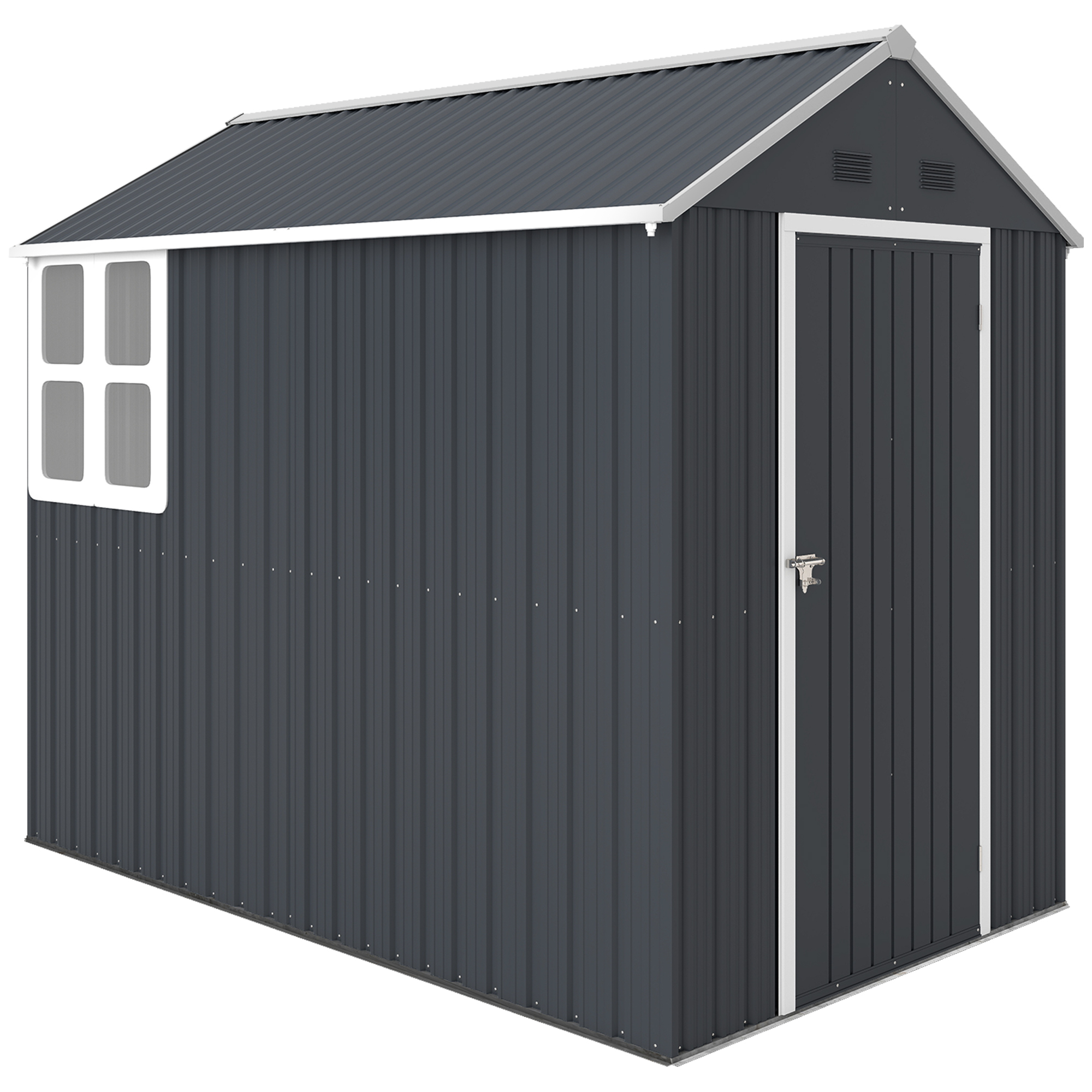 Outsunny Casetta con Finestra e Tetto inclinato, Porta a doppia Attrezzi in Acciaio Zincato e PP, 259x172x222 cm, Grigia e Bianca Aosom Italy Outsunny Casetta con Finestra e Tetto inclinato, Porta a doppia Attrezzi in Acciaio Zincato e PP, 259x172x222 cm, Grigia e Bianca Aosom Italy