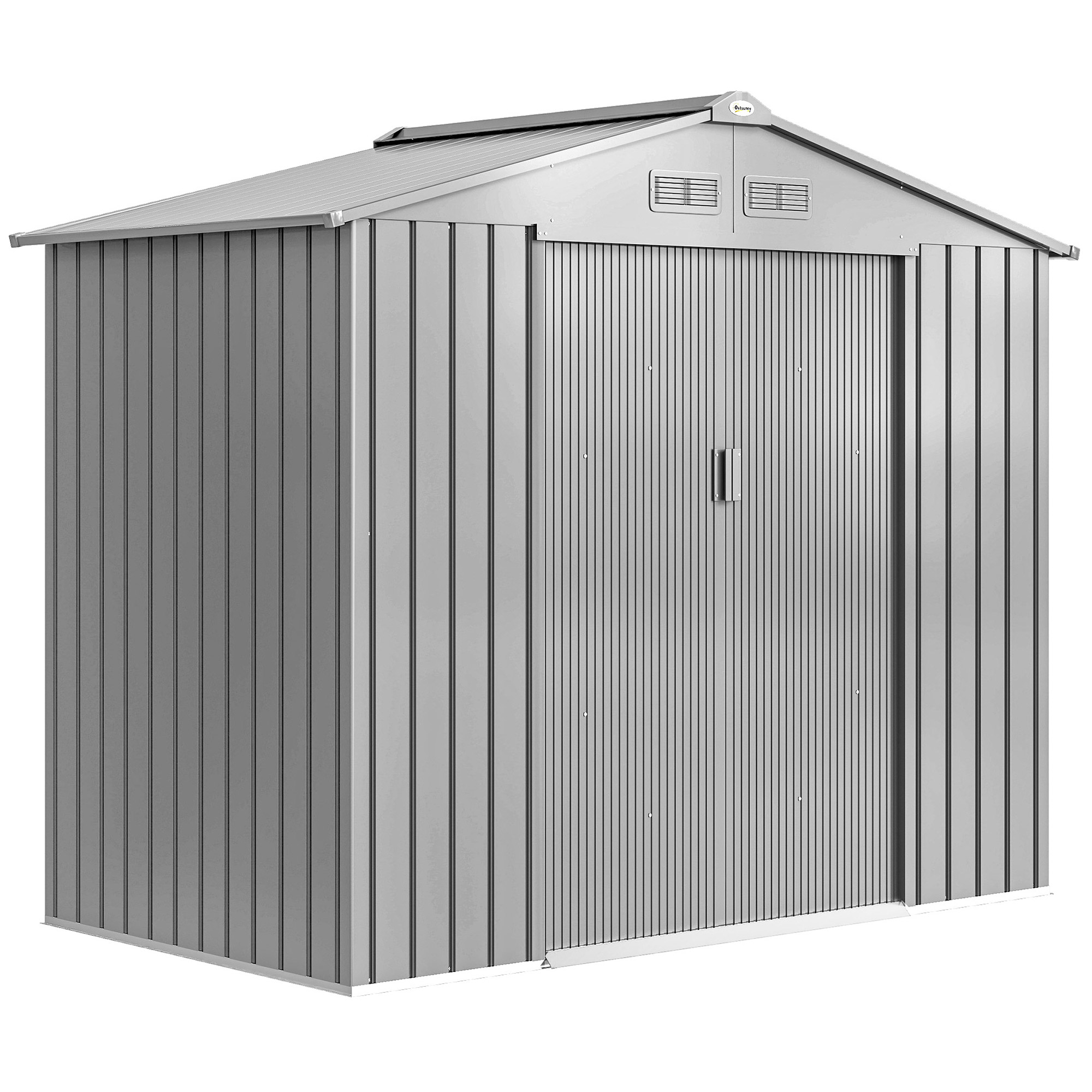 Outsunny Casetta da giardino 2,5 m² con kit fondazione e porta richiudibile, grigia Aosom Italy