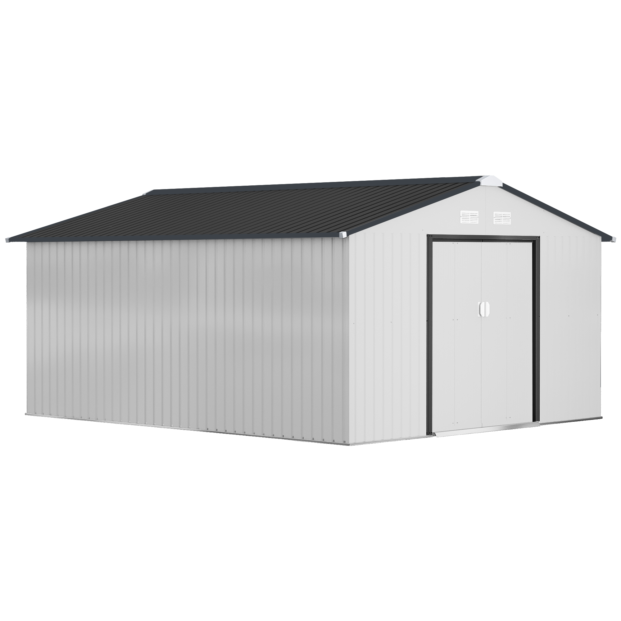 Outsunny Casetta da Giardino 3.4x3.8x2 m in Acciaio con Doppia Porta Scorrevole e Tetto Inclinato, Argento Aosom Italy