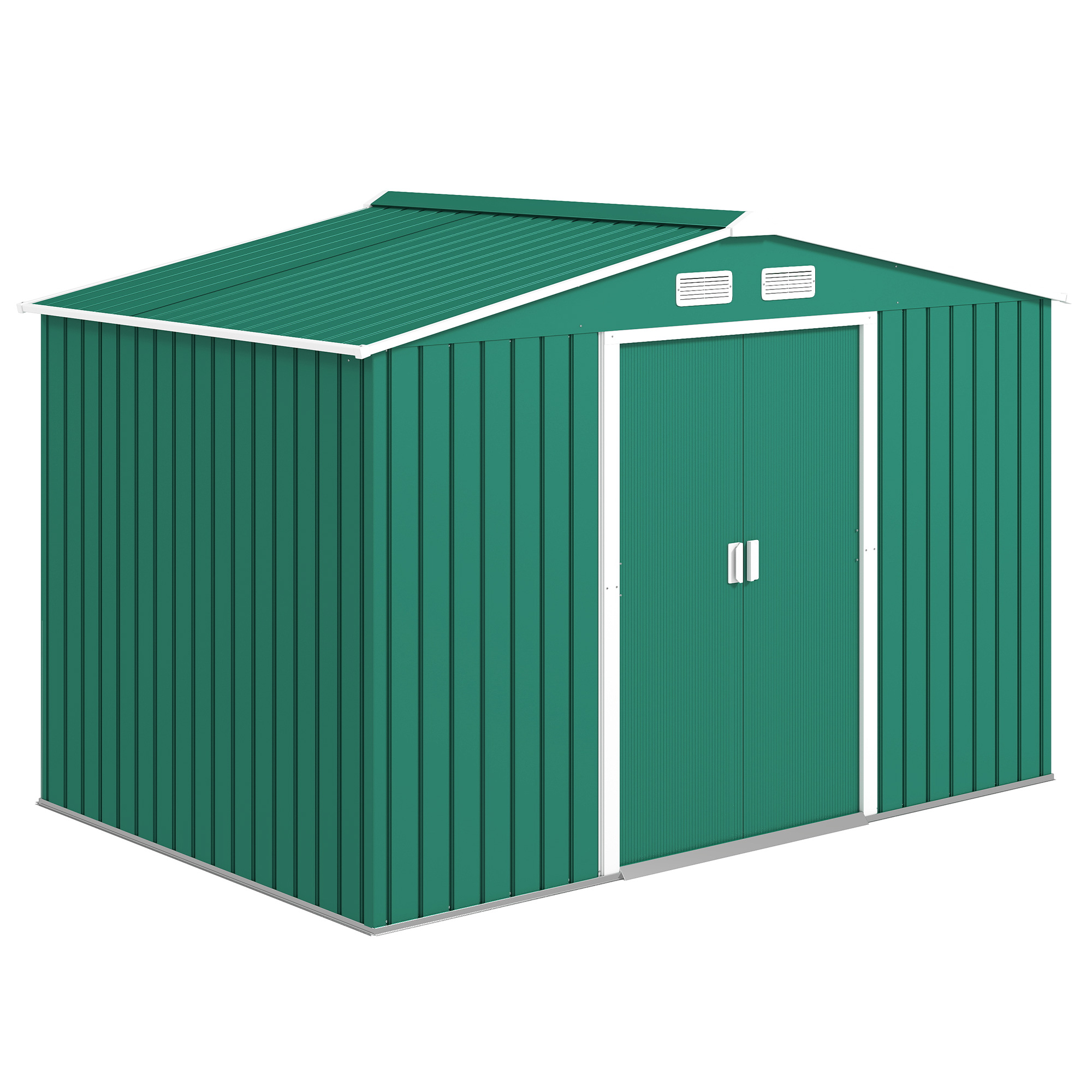 Outsunny Casetta da Giardino 4.9 m² con Fondazione, 4 Prese d'Aria e 2 Porte Scorrevoli, Capanno Porta Attrezzi in Lamiera d'Acciaio, 277x195x192 cm, Verde Scuro Aosom Italy